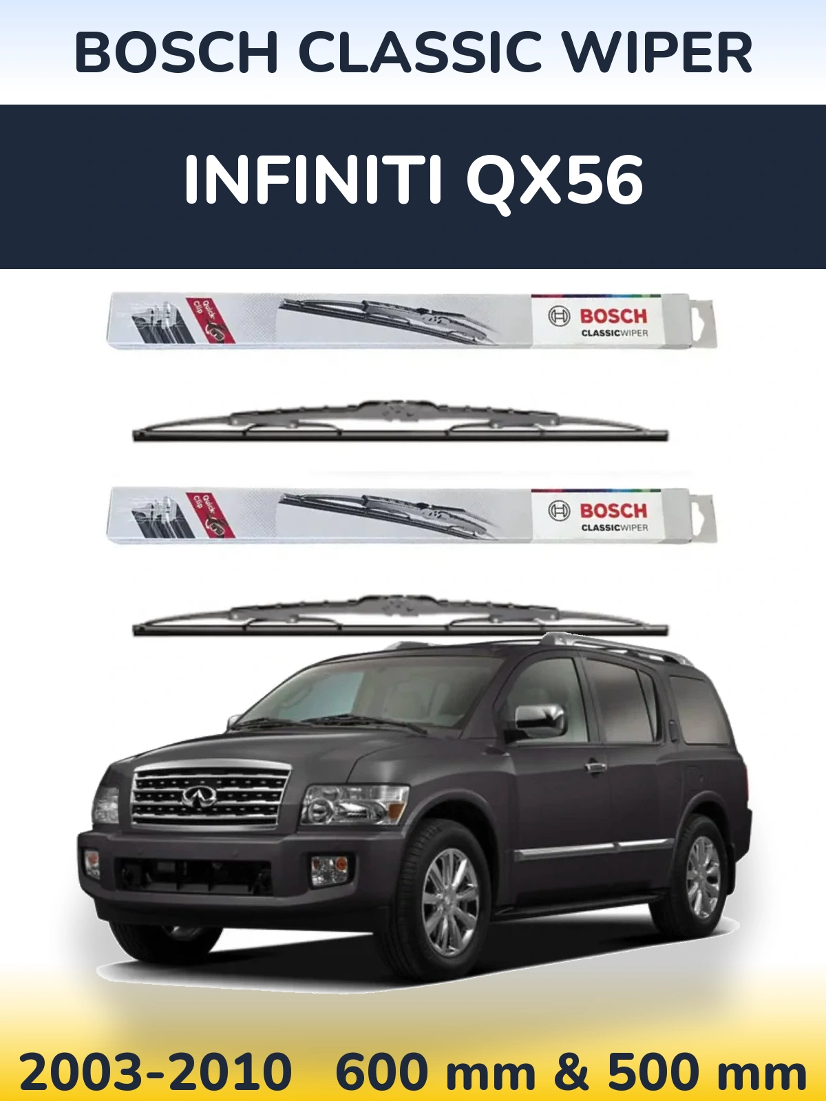 Sada předních stěračů BOSCH Classic Wiper 600 a 500 mm pro Infiniti QX56 2003-2010