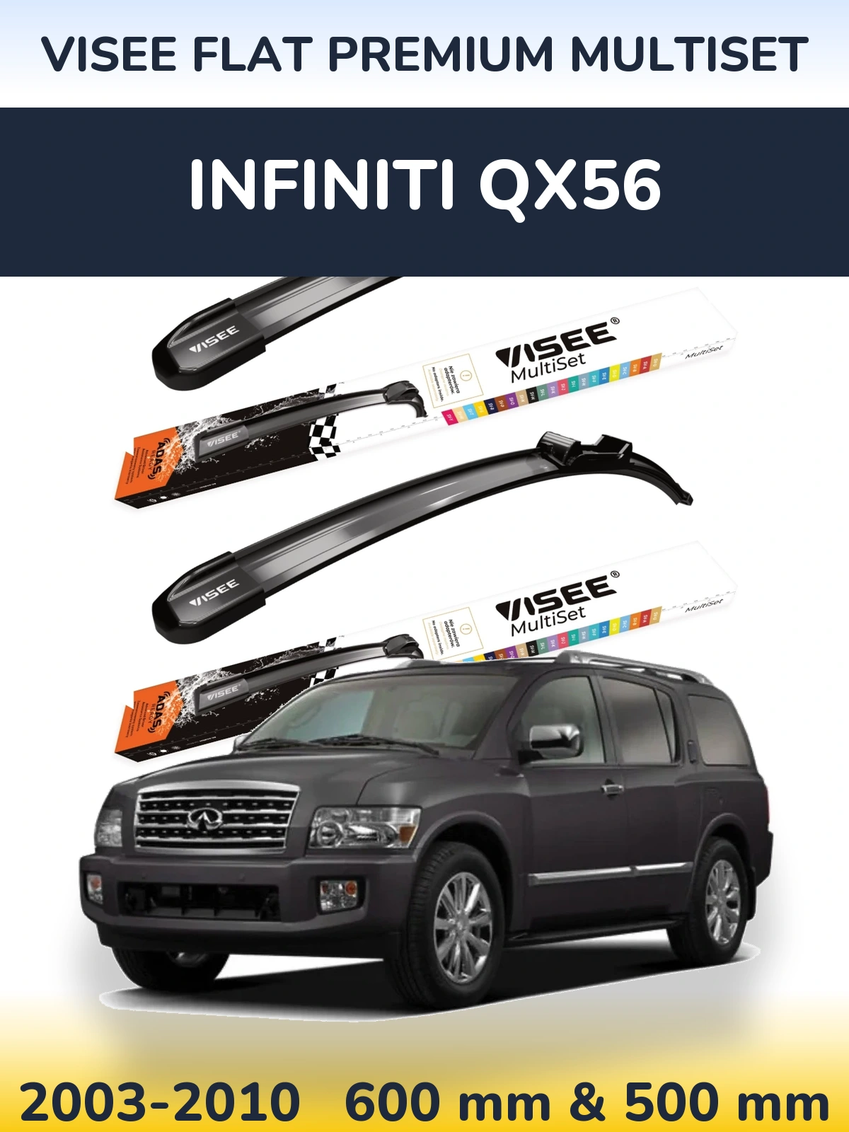 Sada předních stěračů VISEE FLAT PREMIUM MultiSet 600 a 500 mm pro Infiniti QX56 2003-2010