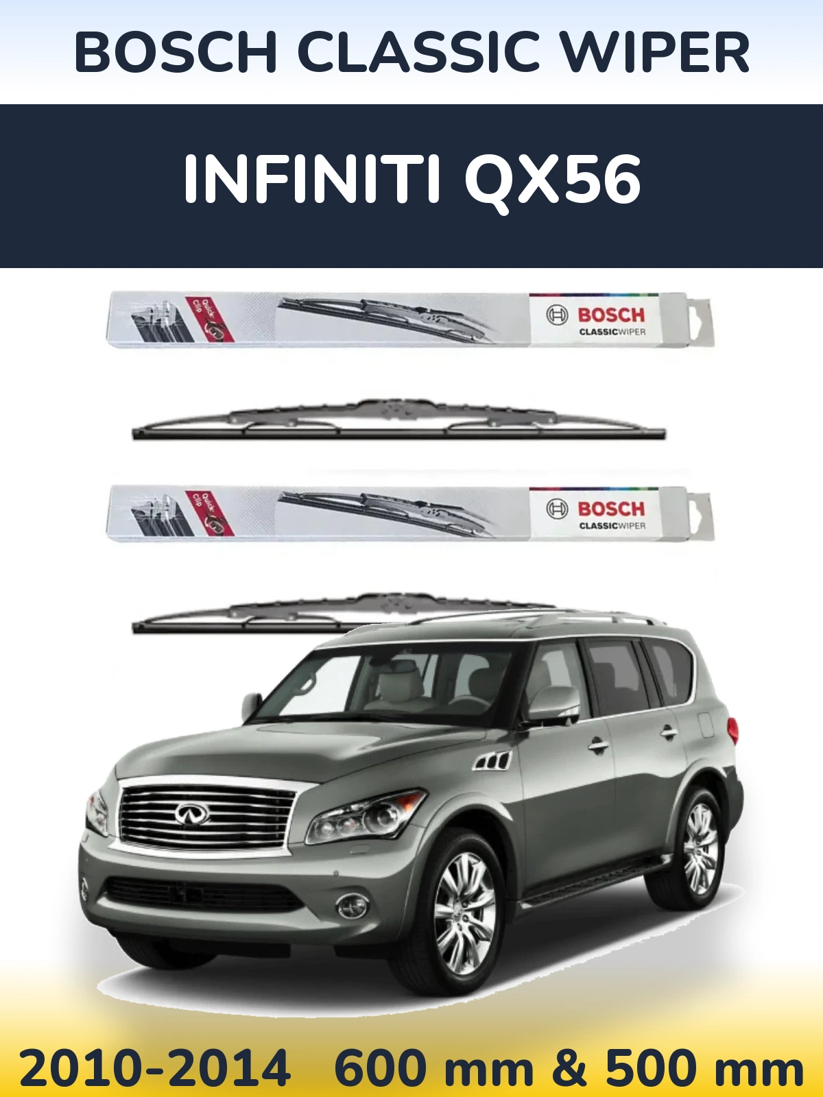 Комплект передніх щіток BOSCH Classic Wiper 600 & 500 мм для Infiniti QX56 2010-2014