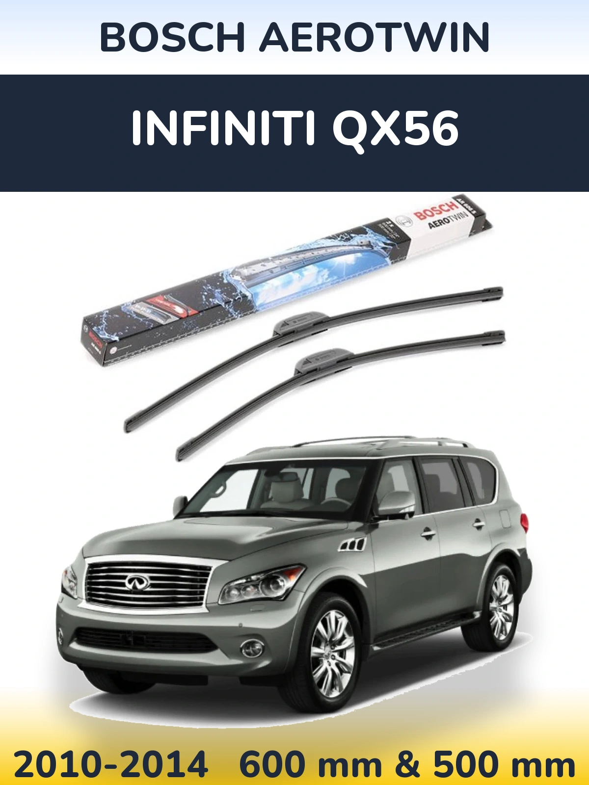 Sada předních stěračů BOSCH AeroTwin 600 a 500 mm pro Infiniti QX56 2010-2014