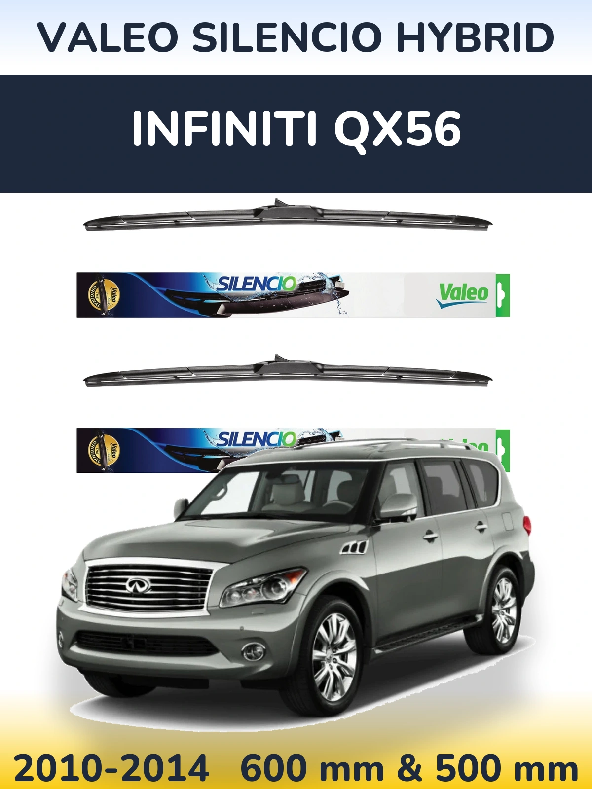 Sada předních stěračů Valeo Silencio Hybrid 600 a 500 mm pro Infiniti QX56 2010-2014