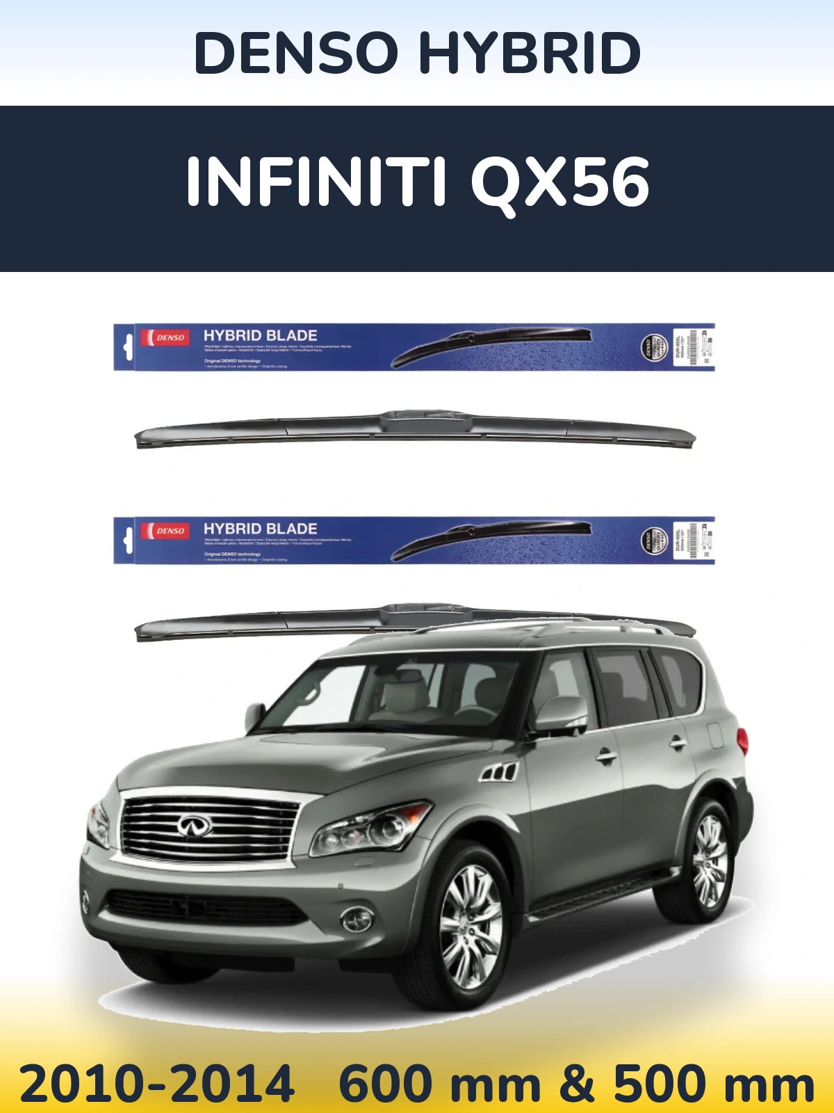 Sada předních stěračů Denso Hybrid 600 a 500 mm pro Infiniti QX56 2010-2014