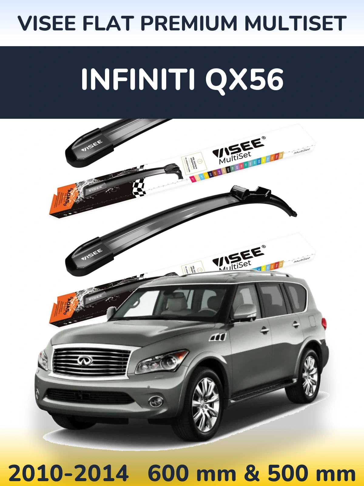 Sada předních stěračů VISEE FLAT PREMIUM MultiSet 600 a 500 mm pro Infiniti QX56 2010-2014