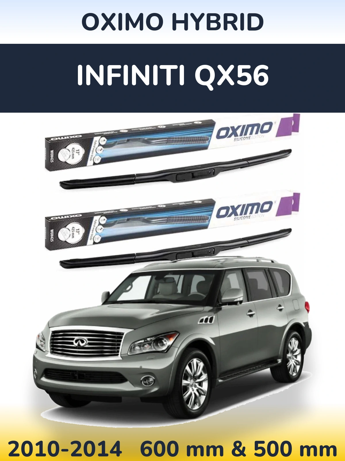 Sada předních stěračů Oximo Hybrid 600 a 500 mm pro Infiniti QX56 2010-2014