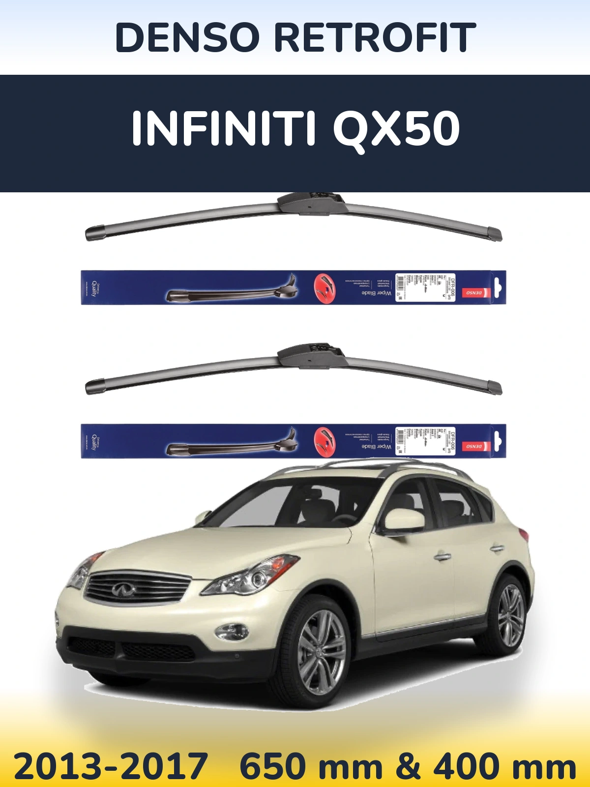 Sada předních stěračů Denso Retrofit 650 a 400 mm pro Infiniti QX50 2013-2017
