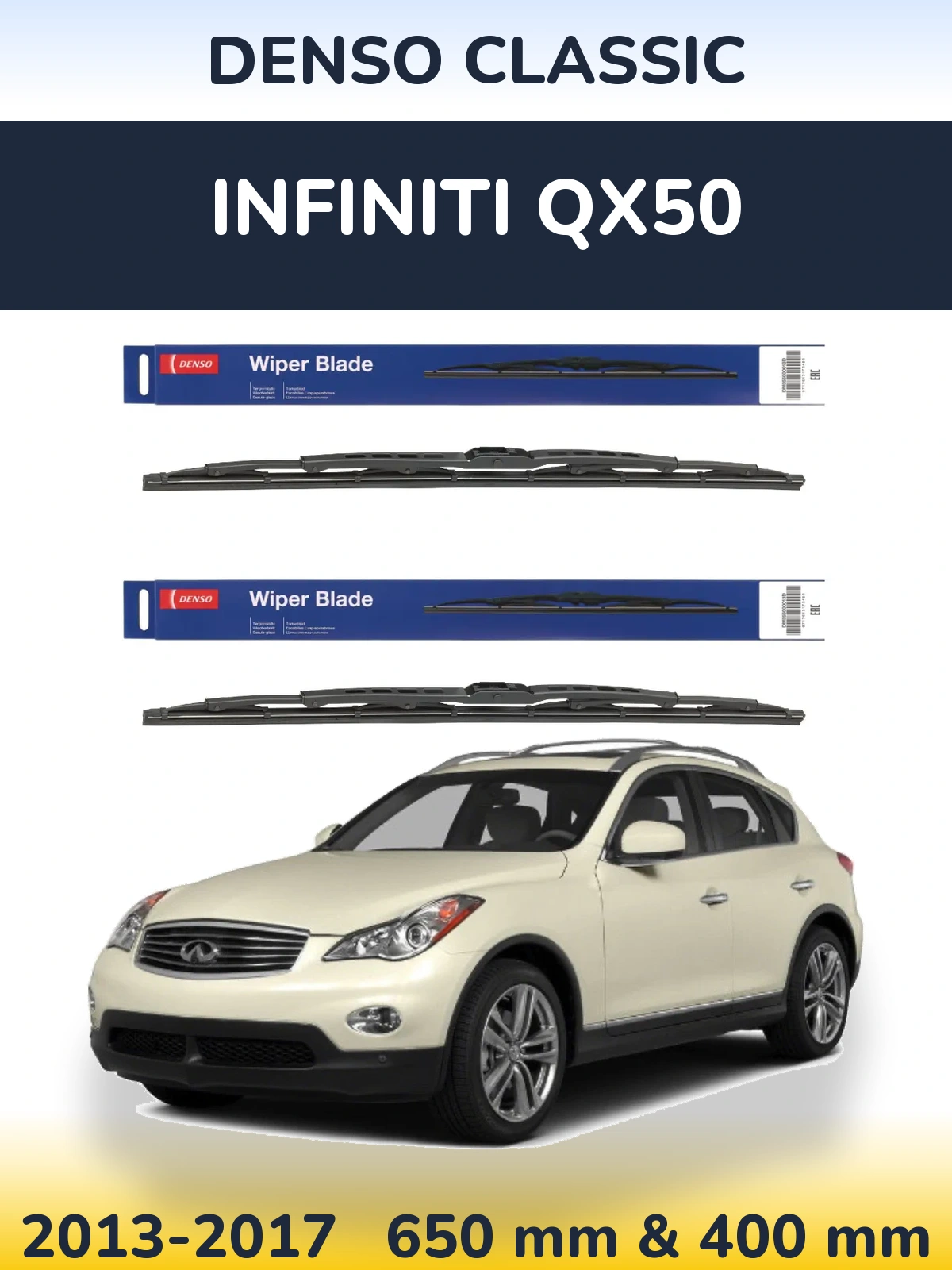 Sada předních stěračů Denso Classic 650 a 400 mm pro Infiniti QX50 2013-2017