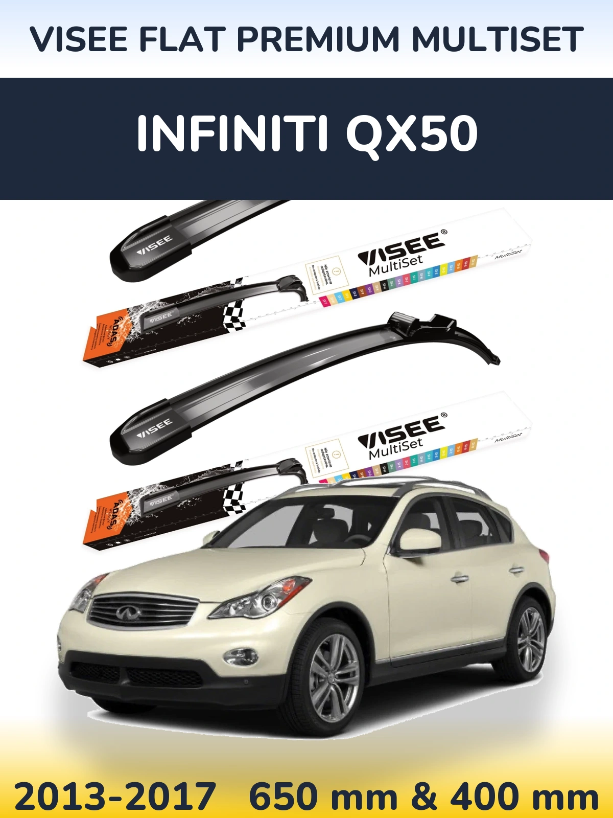 Sada předních stěračů VISEE FLAT PREMIUM MultiSet 650 a 400 mm pro Infiniti QX50 2013-2017