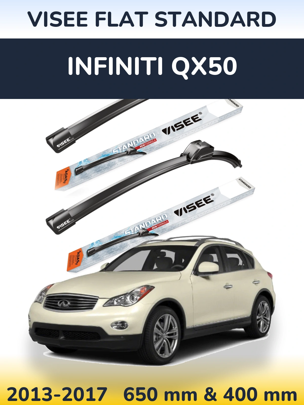 Комплект передніх щіток VISEE FLAT STANDARD 650 & 400 мм для Infiniti QX50 2013-2017