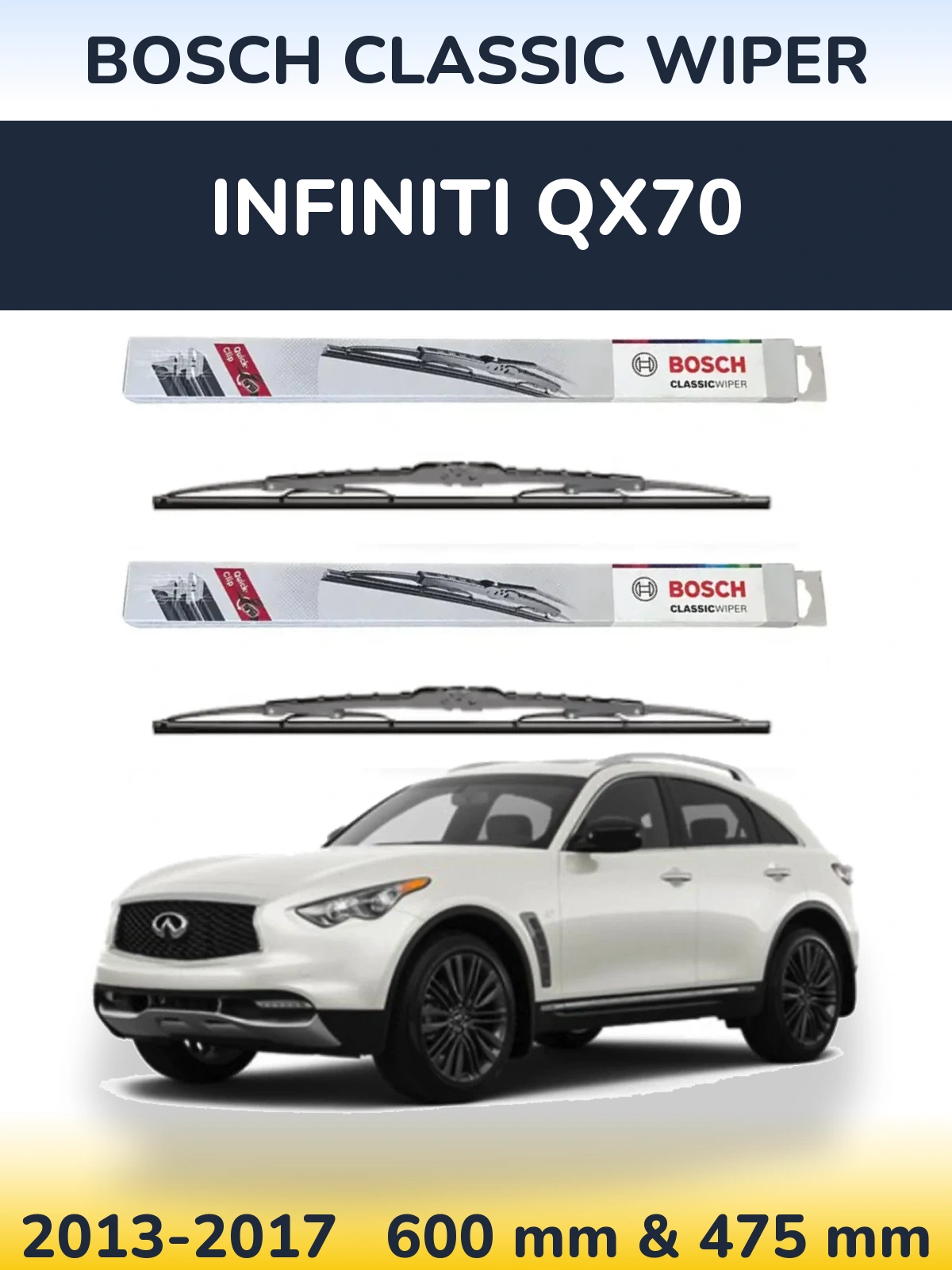 Sada předních stěračů BOSCH Classic Wiper 600 a 475 mm pro Infiniti QX70 2013-2017