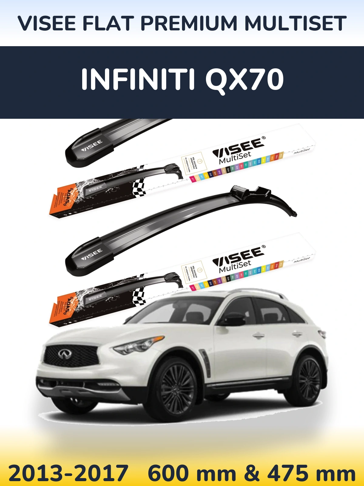 Sada předních stěračů VISEE FLAT PREMIUM MultiSet 600 a 475 mm pro Infiniti QX70 2013-2017