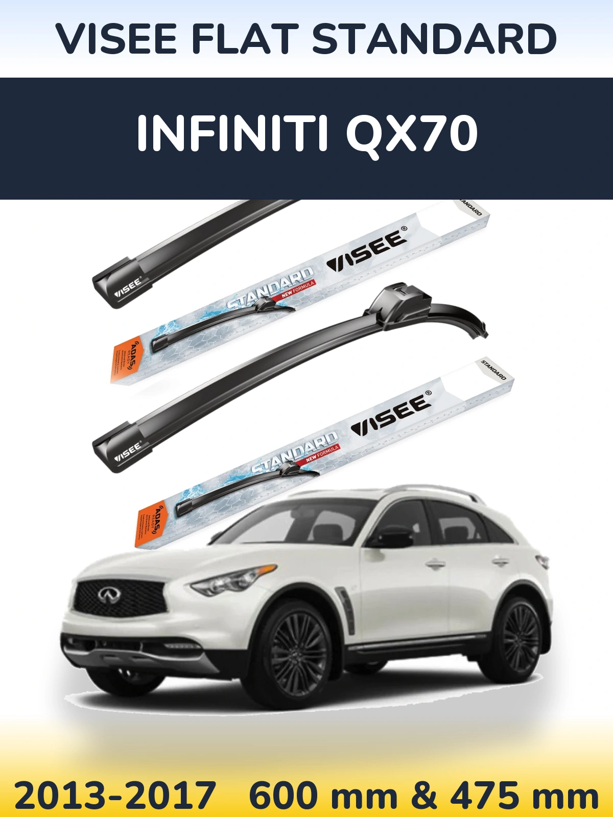 Sada předních stěračů VISEE FLAT STANDARD 600 a 475 mm pro Infiniti QX70 2013-2017