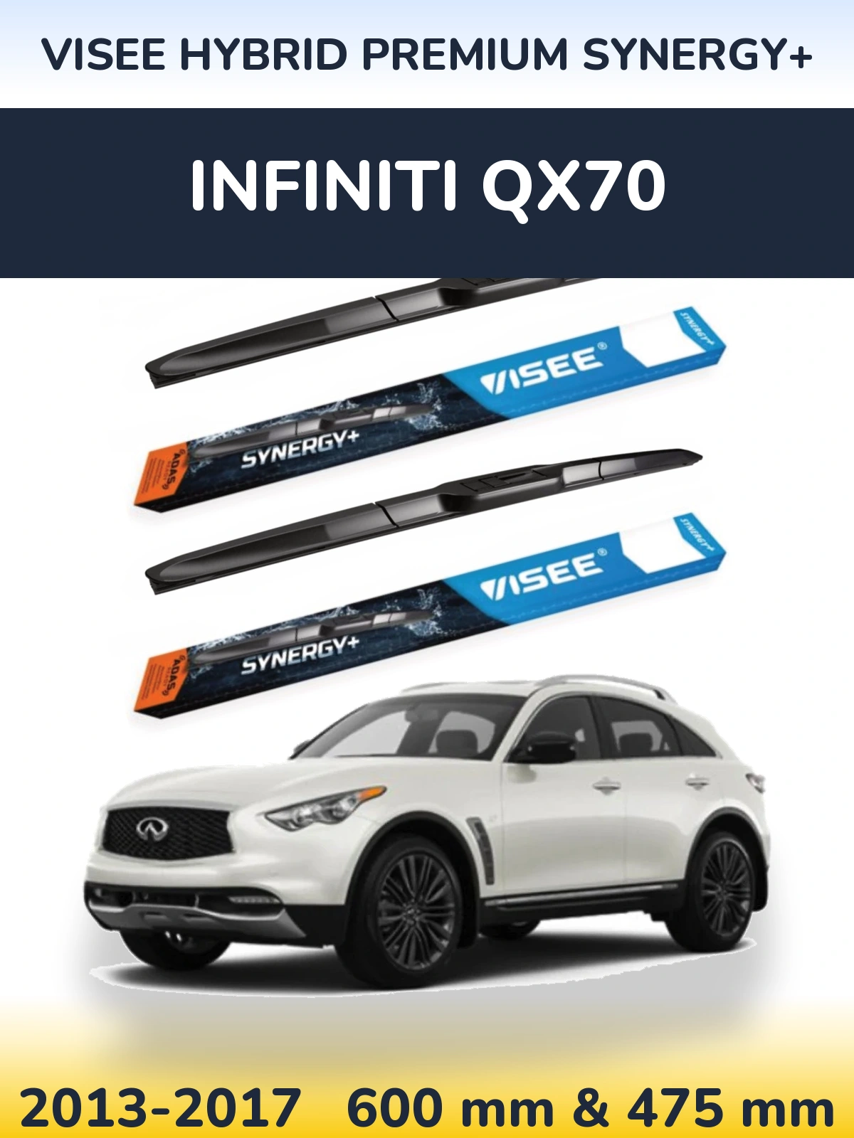 Sada předních stěračů VISEE HYBRID PREMIUM SYNERGY+ 600 a 475 mm pro Infiniti QX70 2013-2017