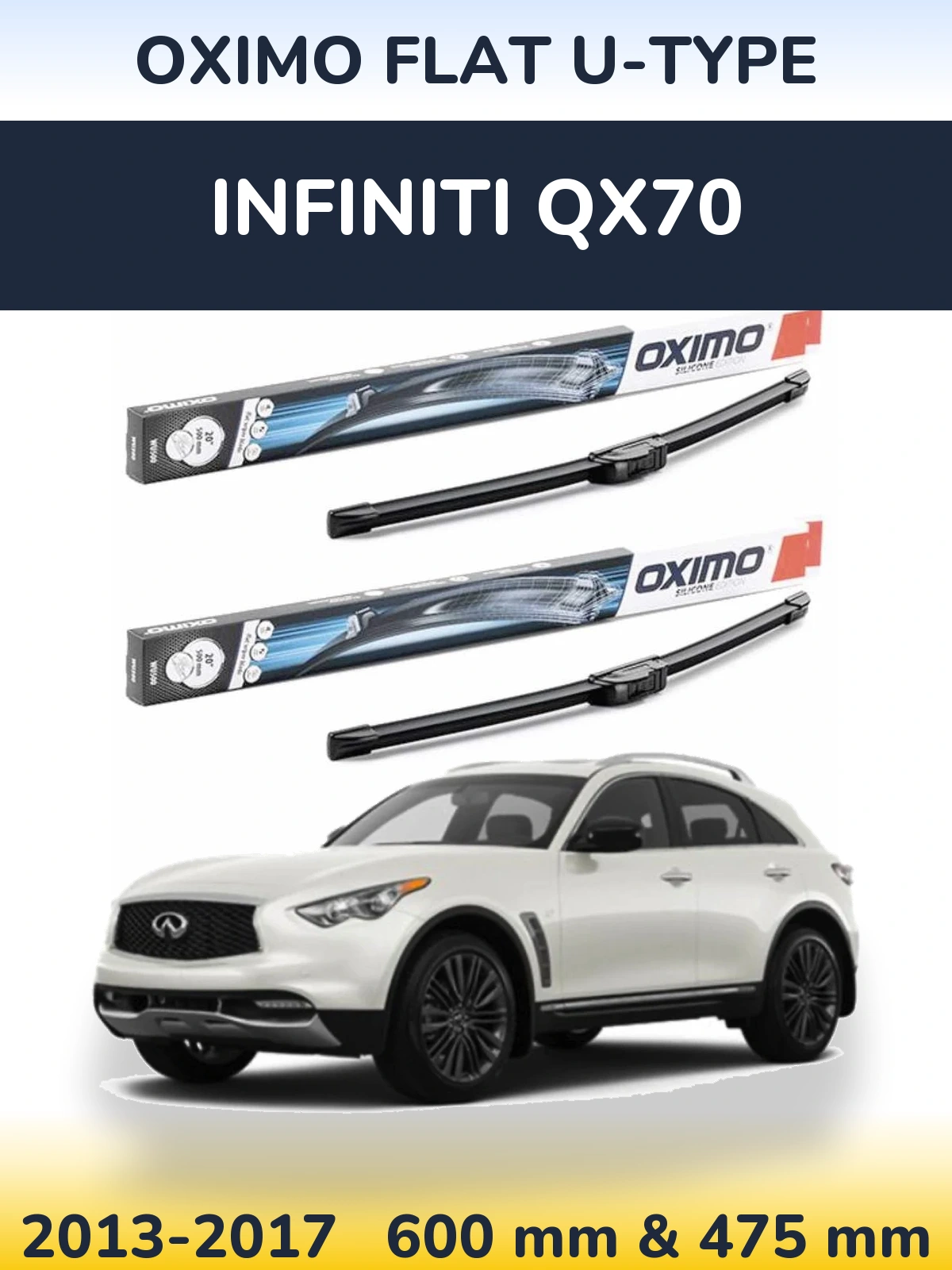 Sada předních stěračů Oximo Flat U-type 600 a 475 mm pro Infiniti QX70 2013-2017