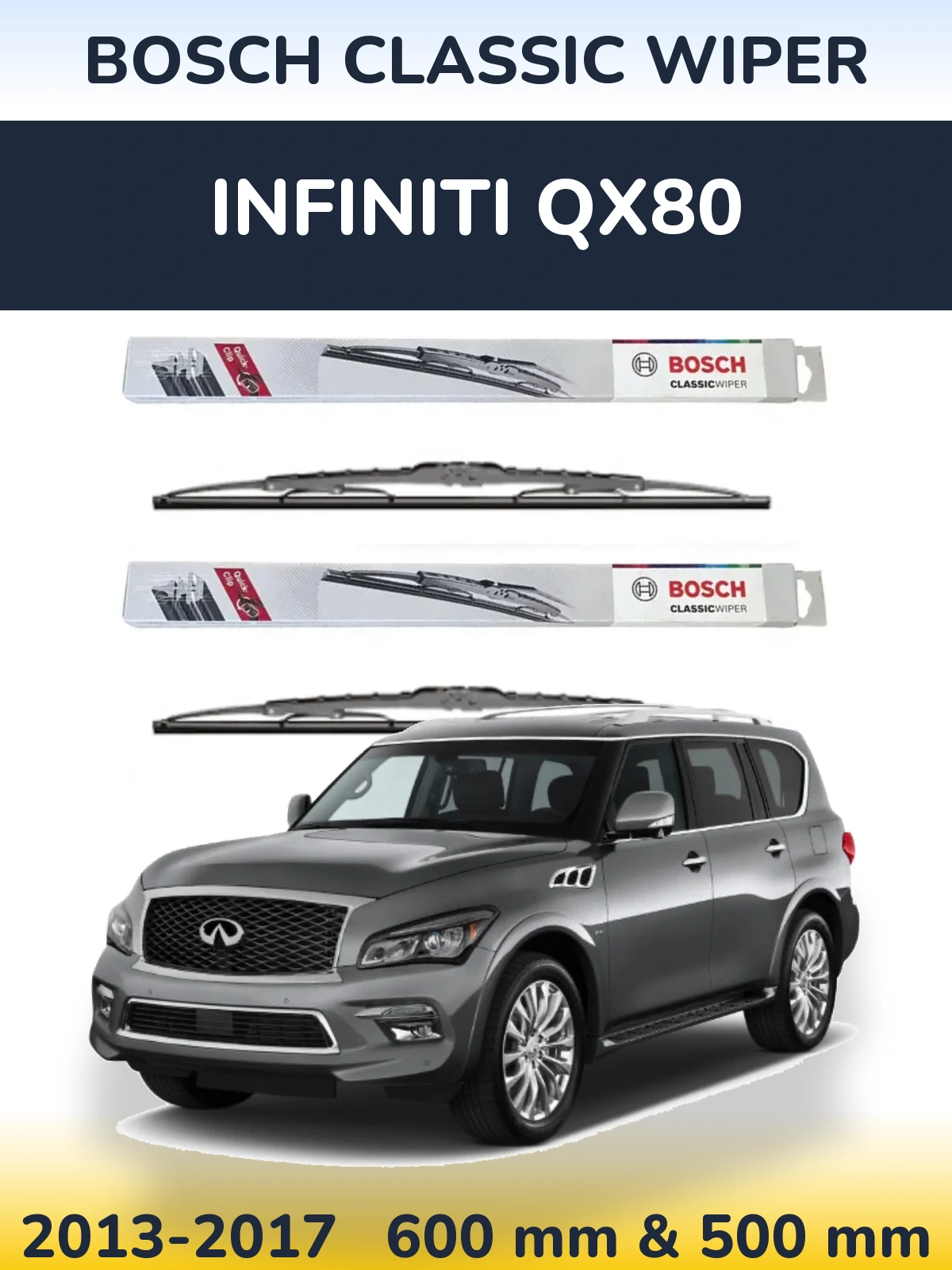Sada předních stěračů BOSCH Classic Wiper 600 a 500 mm pro Infiniti QX80 2013-2017