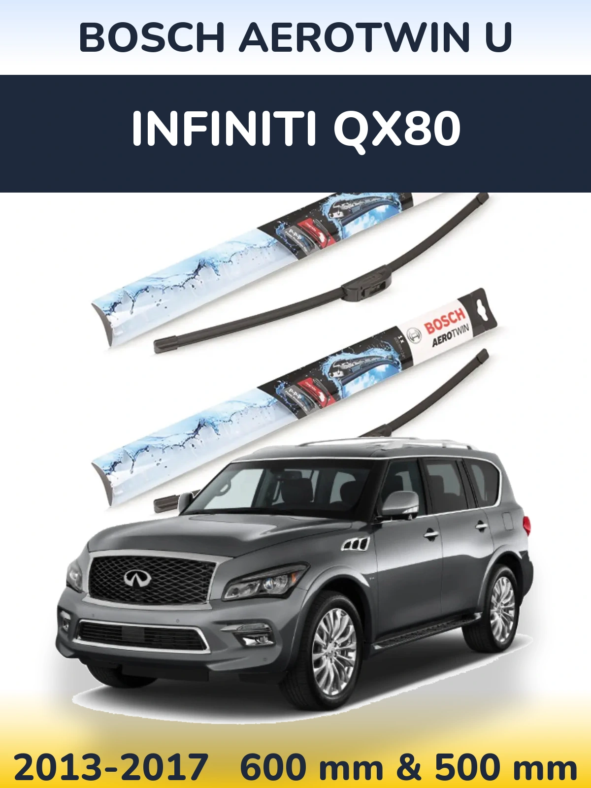 Комплект передніх щіток BOSCH AeroTwin U 600 & 500 мм для Infiniti QX80 2013-2017