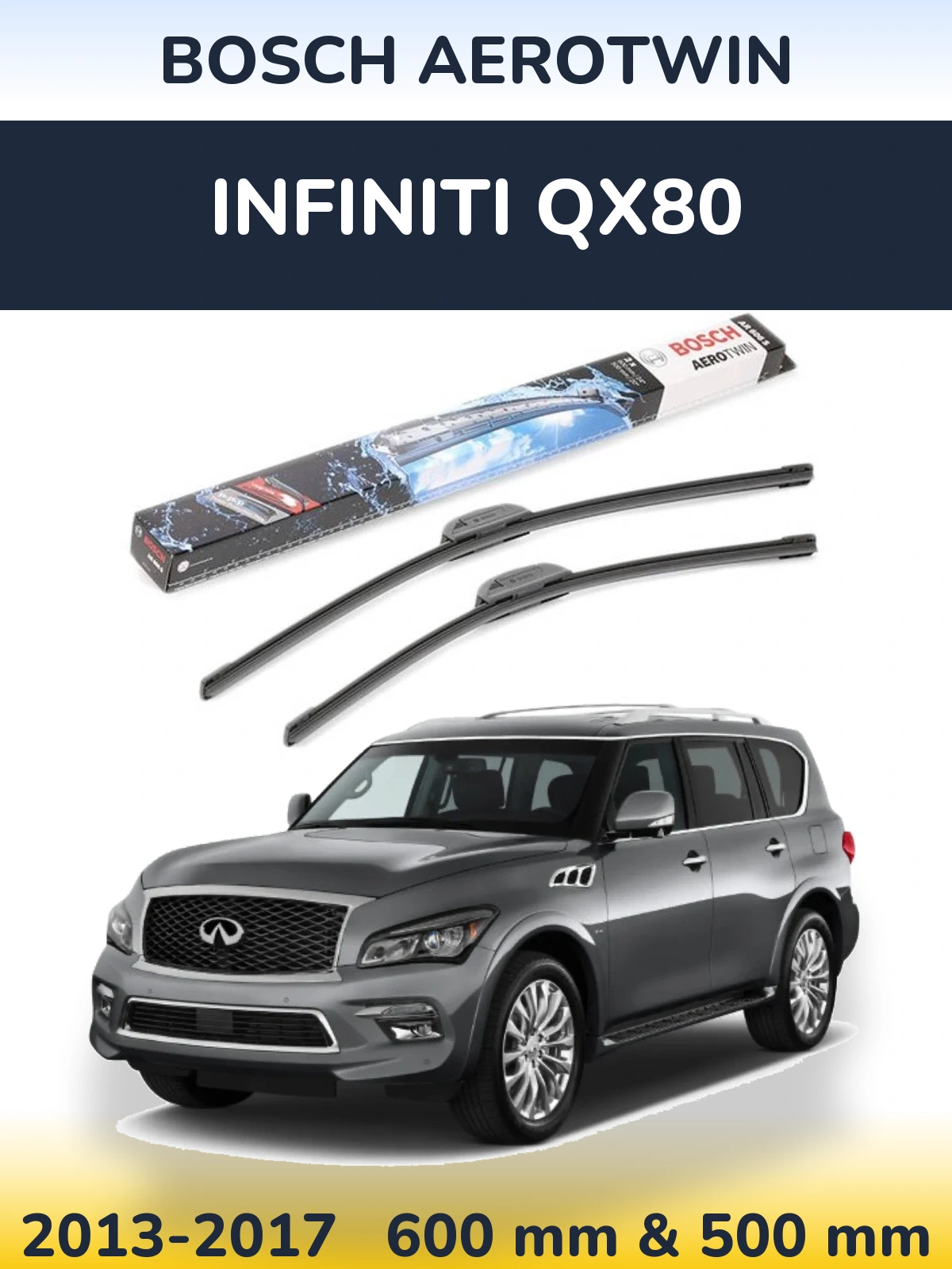Sada předních stěračů BOSCH AeroTwin 600 a 500 mm pro Infiniti QX80 2013-2017