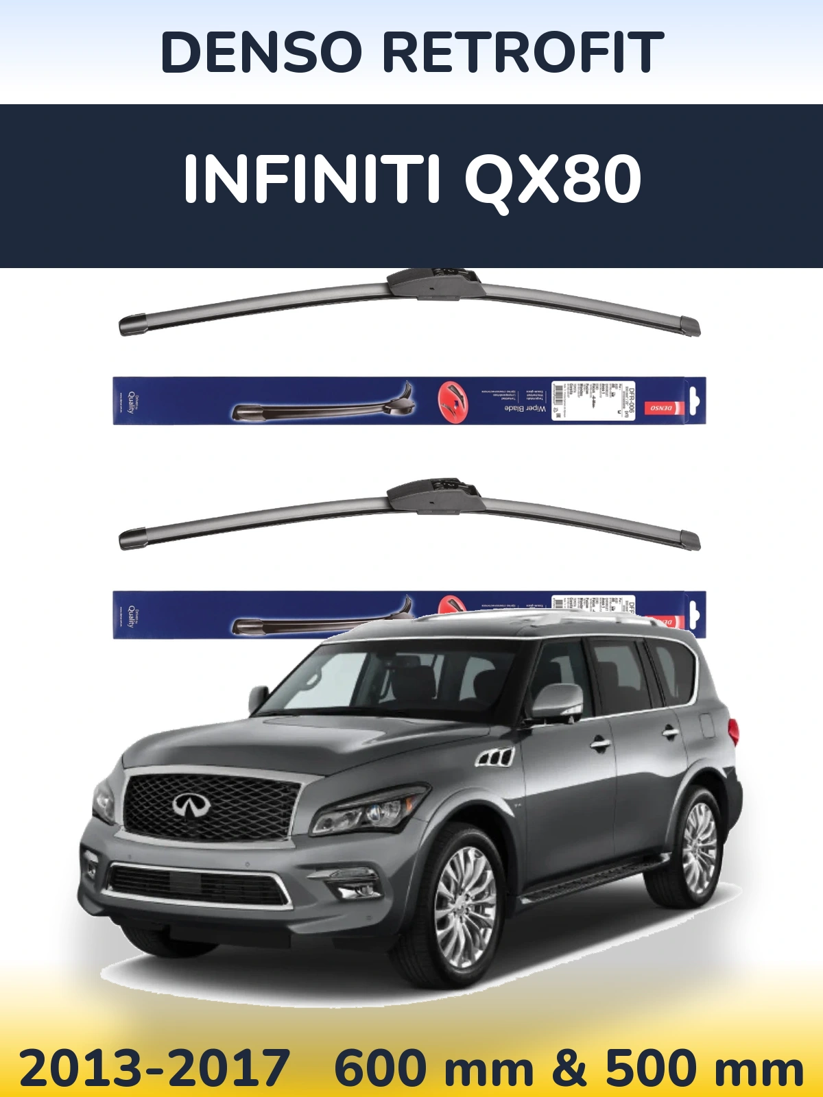 Sada předních stěračů Denso Retrofit 600 a 500 mm pro Infiniti QX80 2013-2017