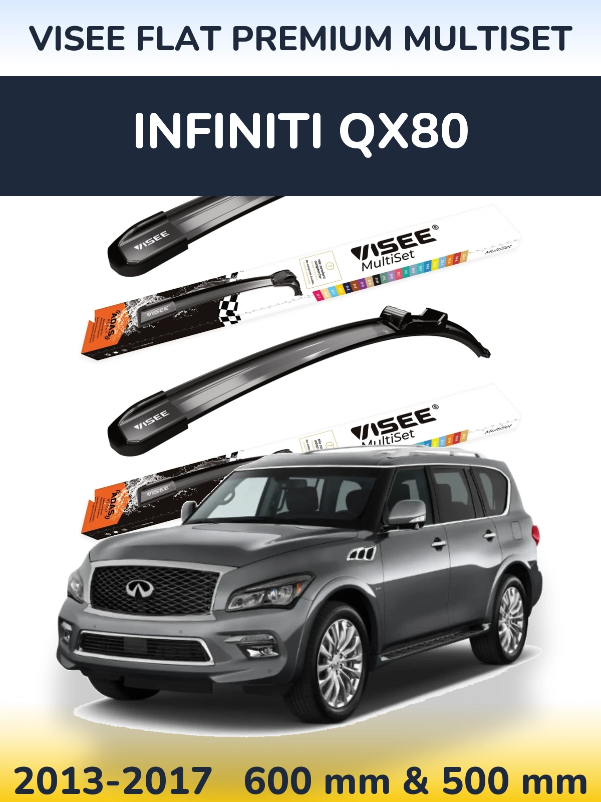 Sada předních stěračů VISEE FLAT PREMIUM MultiSet 600 a 500 mm pro Infiniti QX80 2013-2017