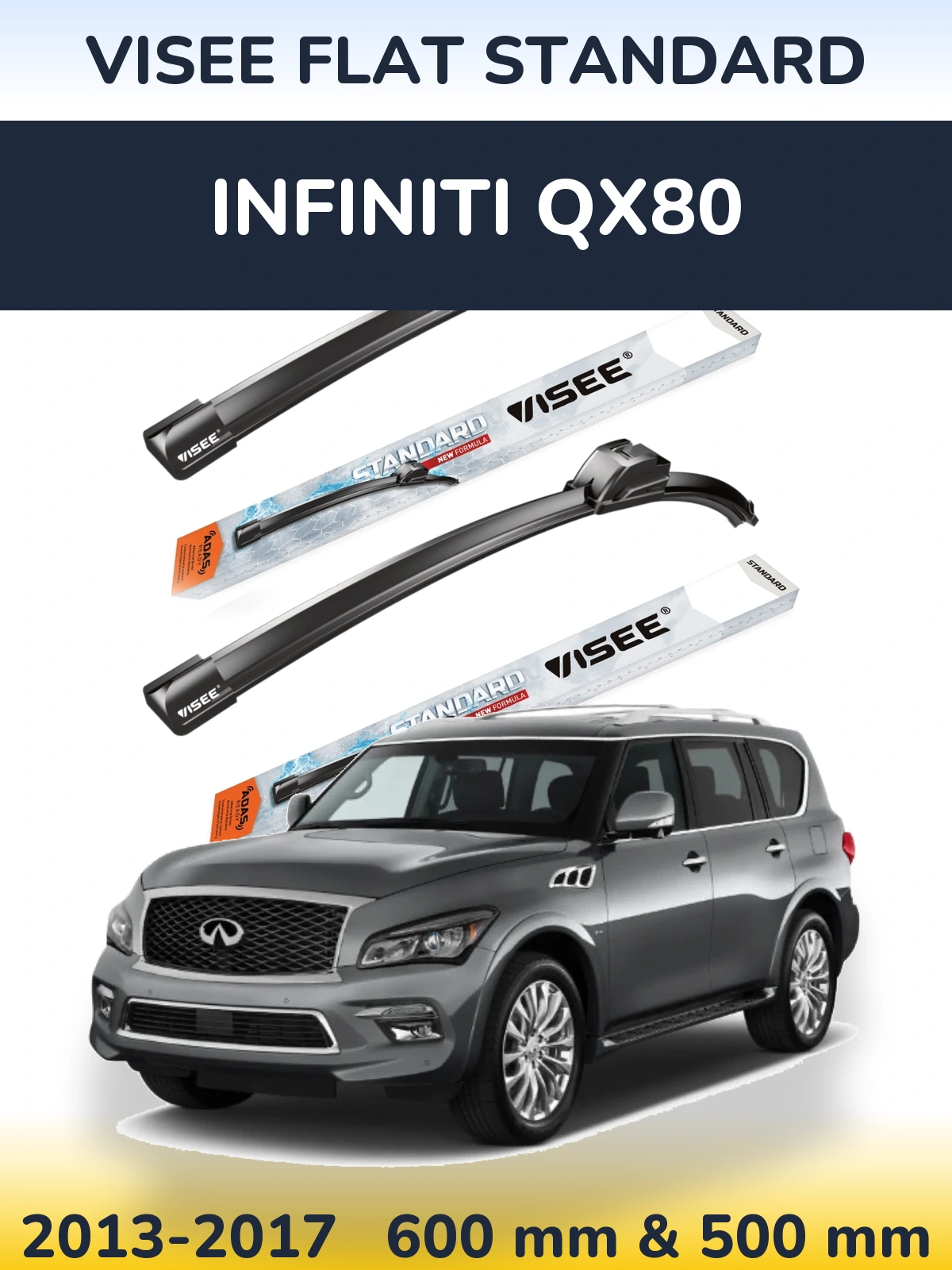 Sada předních stěračů VISEE FLAT STANDARD 600 a 500 mm pro Infiniti QX80 2013-2017