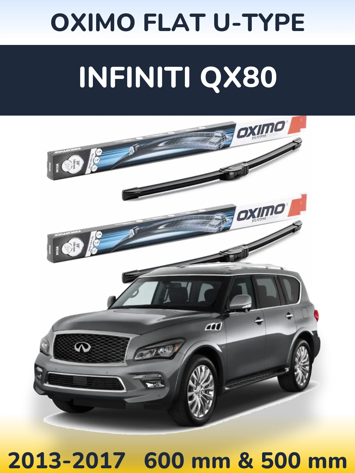 Sada předních stěračů Oximo Flat U-type 600 a 500 mm pro Infiniti QX80 2013-2017