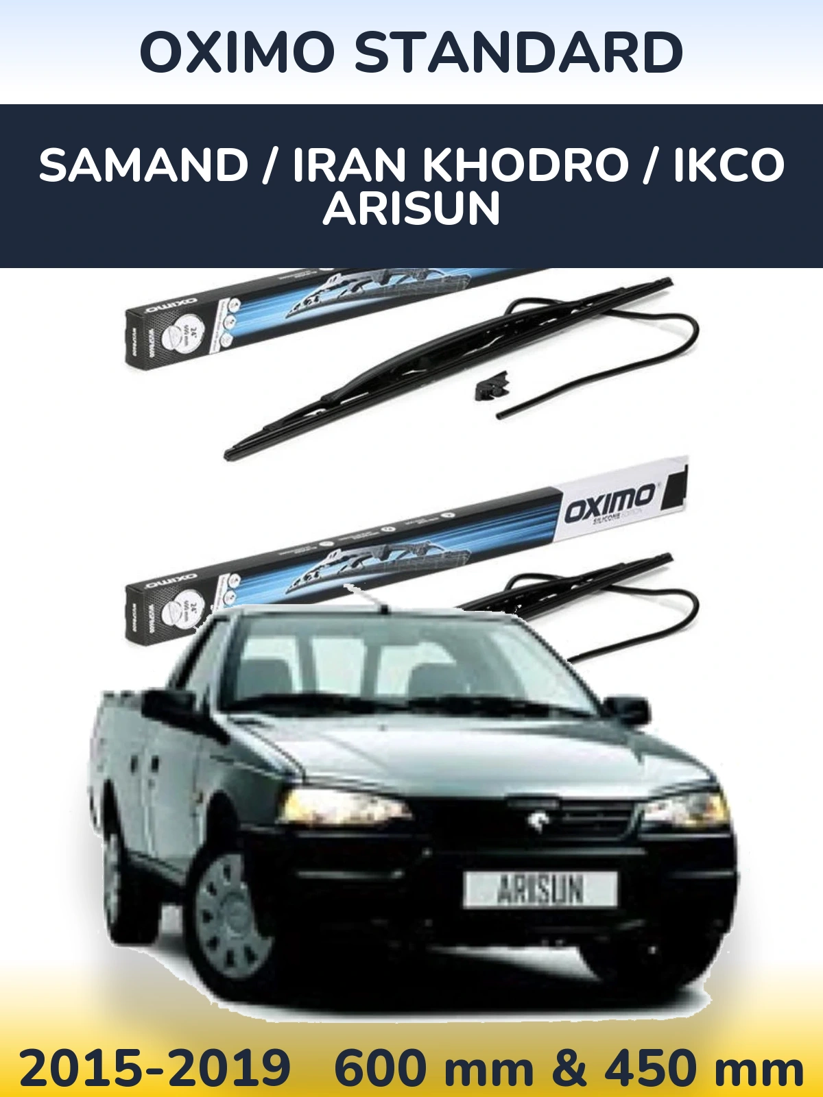Sada předních stěračů Oximo Standard 600 a 450 mm pro Samand / Iran Khodro / IKCO Arisun 2015-2019