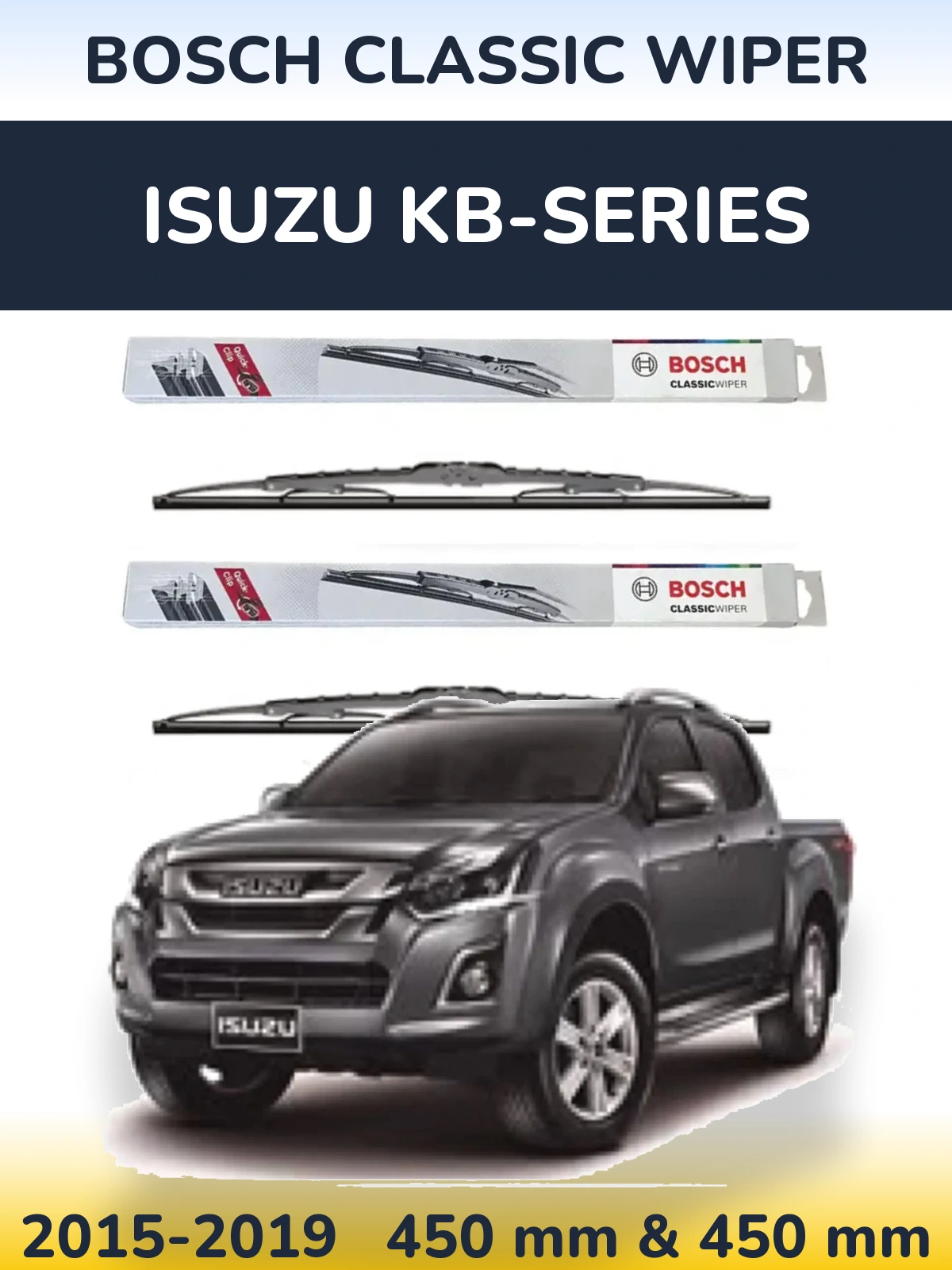 Sada předních stěračů BOSCH Classic Wiper 450 a 450 mm pro Isuzu KB-Series 2015-2019