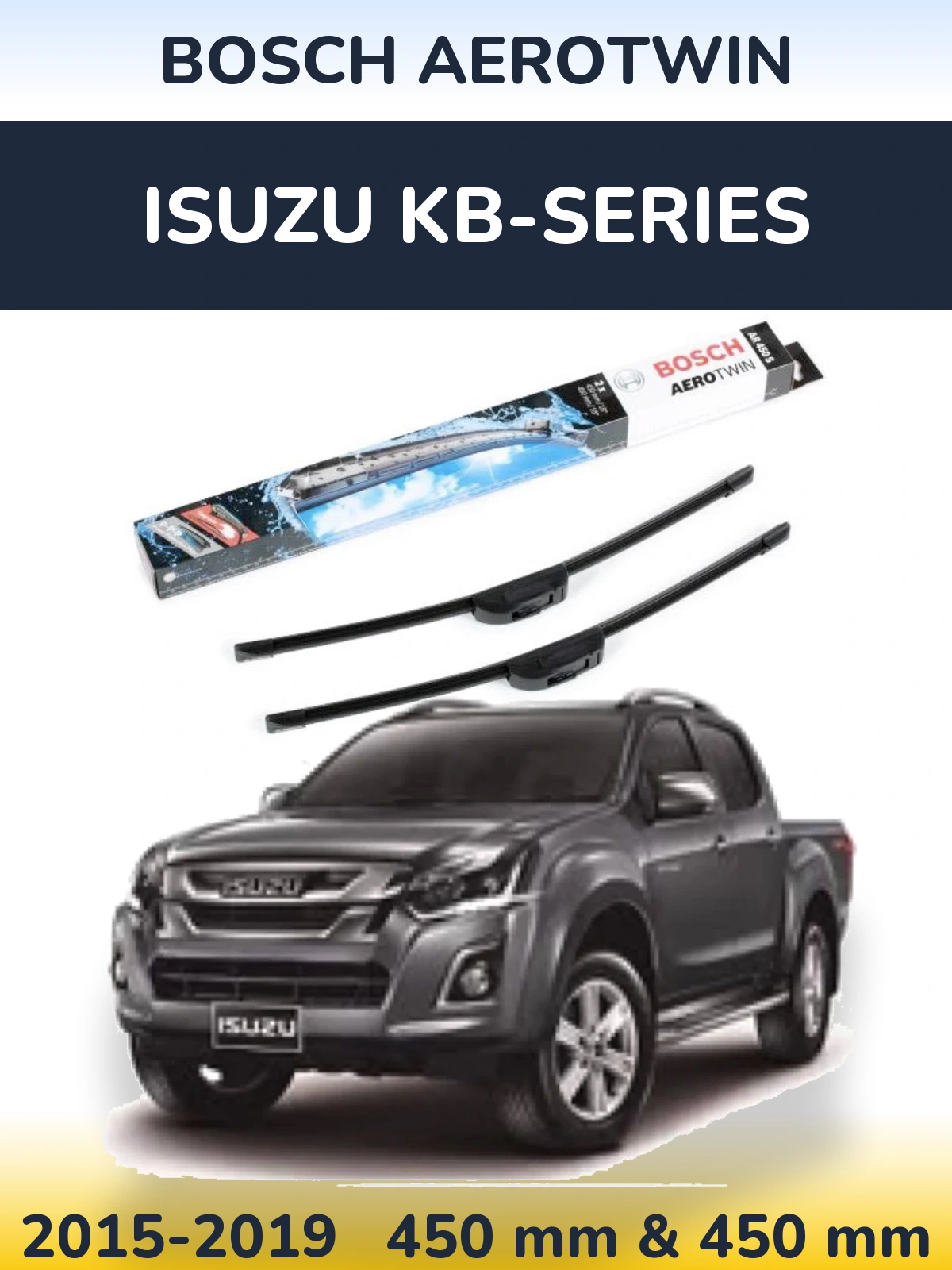 Sada předních stěračů BOSCH AeroTwin 450 a 450 mm pro Isuzu KB-Series 2015-2019