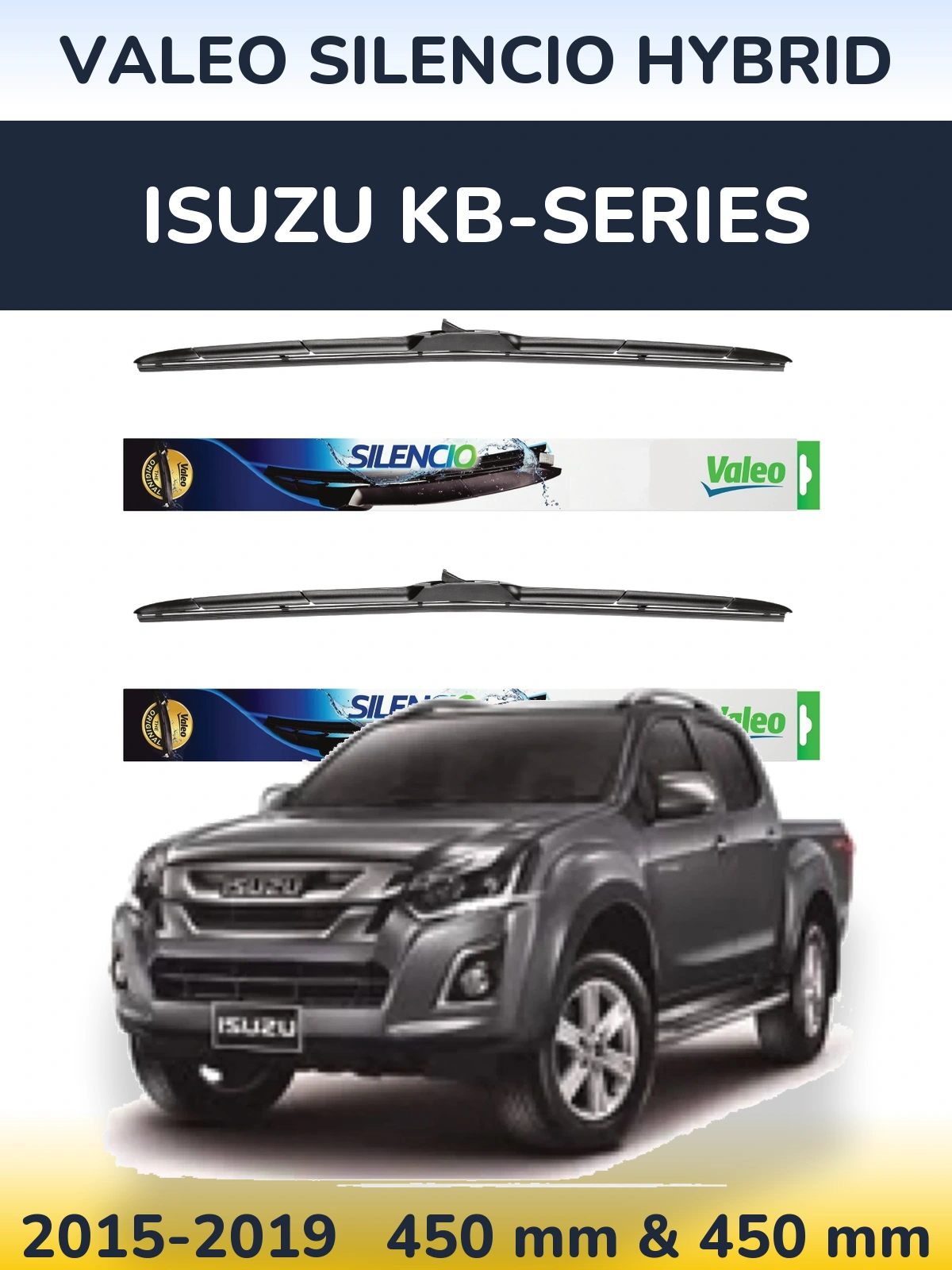 Sada předních stěračů Valeo Silencio Hybrid 450 a 450 mm pro Isuzu KB-Series 2015-2019