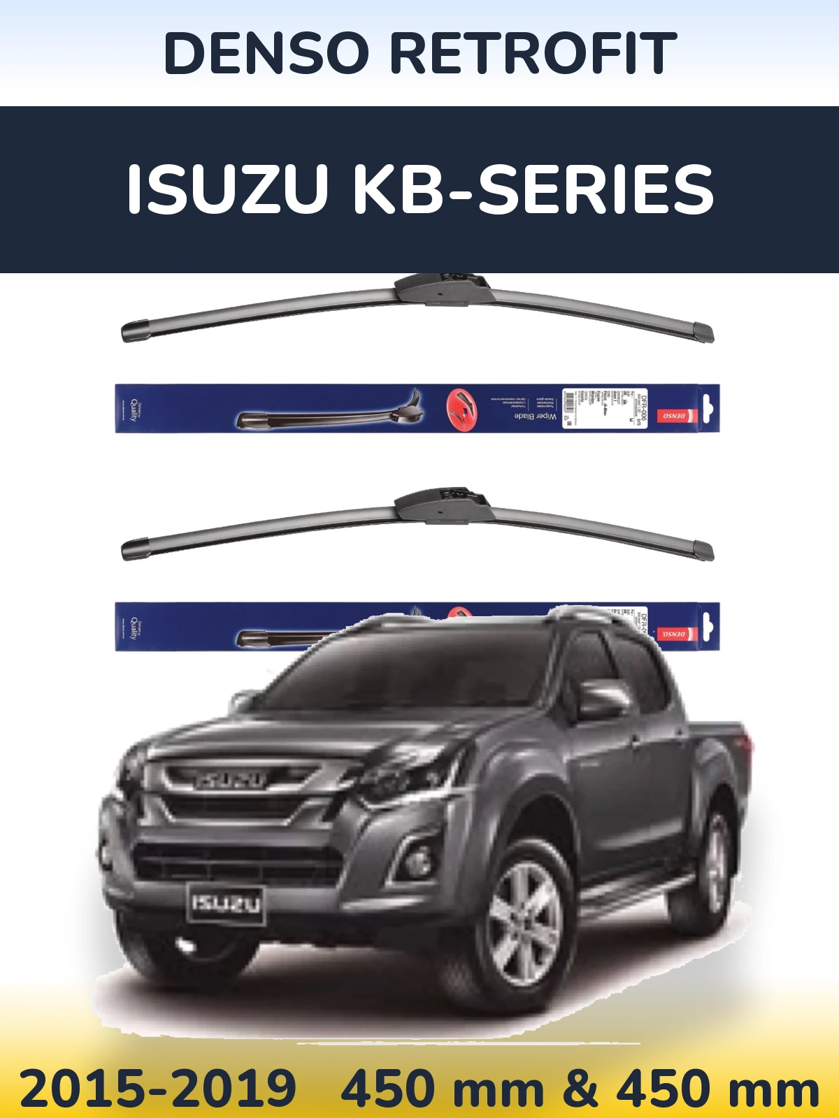Sada předních stěračů Denso Retrofit 450 a 450 mm pro Isuzu KB-Series 2015-2019