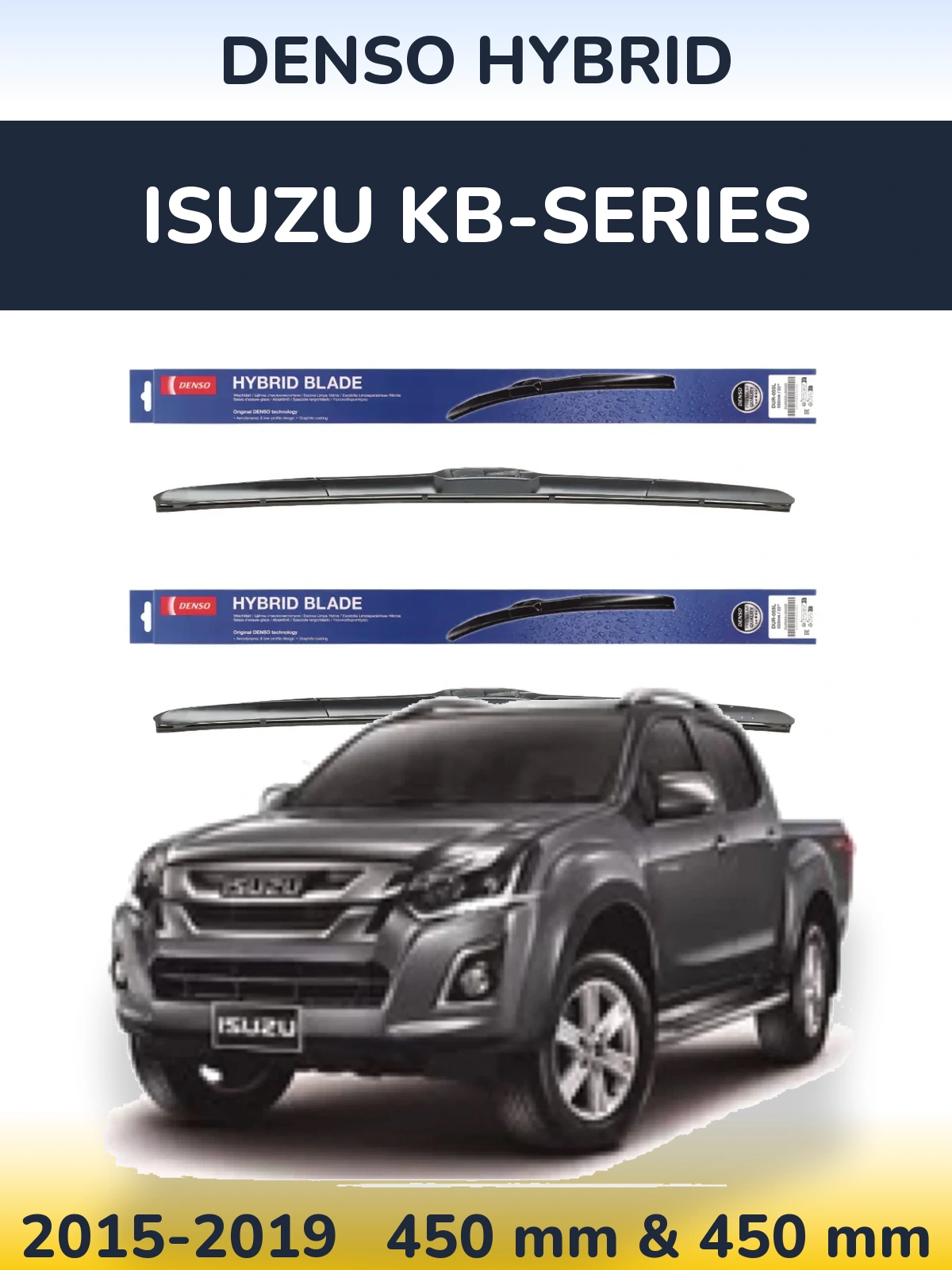 Sada předních stěračů Denso Hybrid 450 a 450 mm pro Isuzu KB-Series 2015-2019