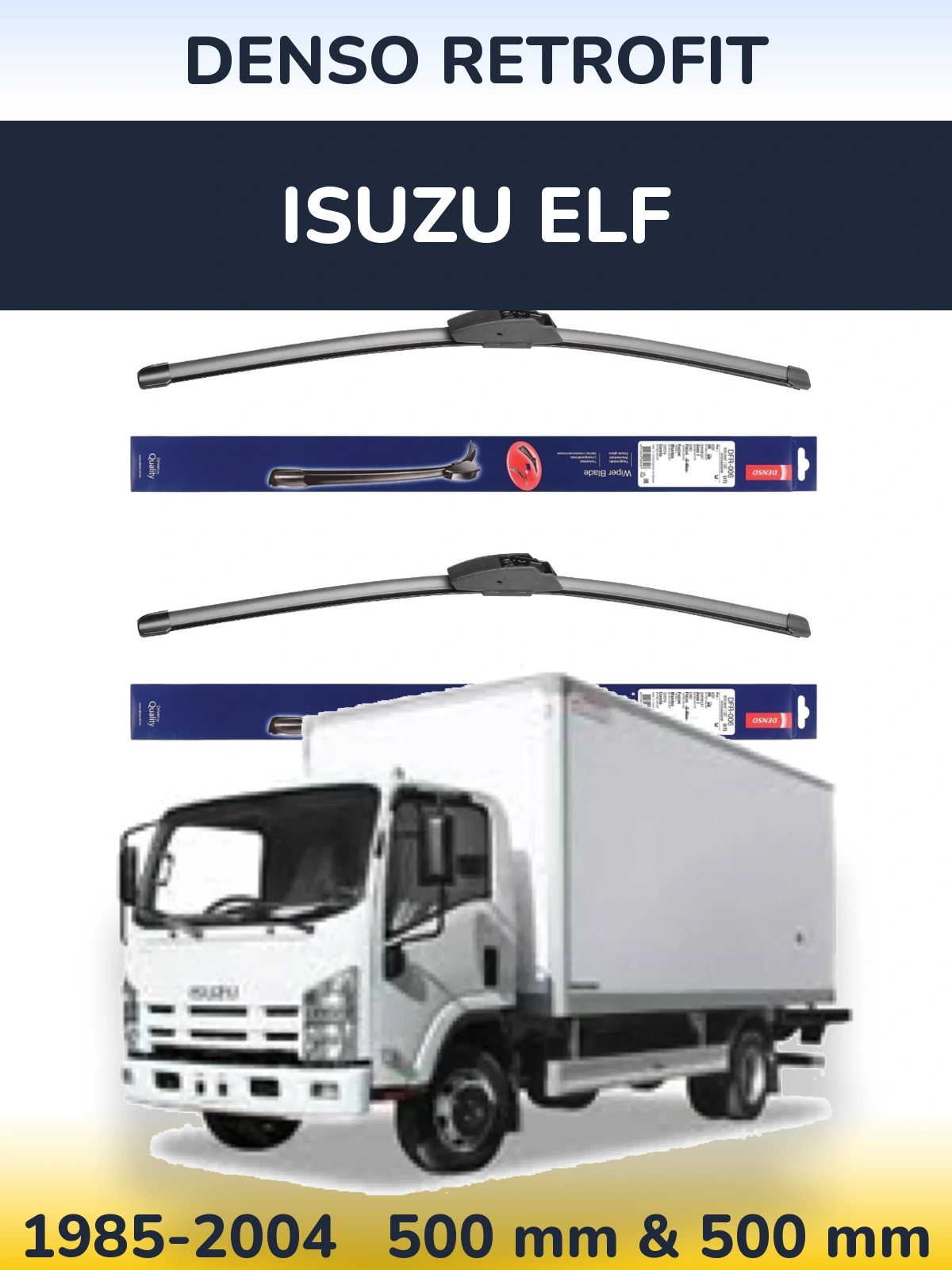 Sada předních stěračů Denso Retrofit 500 a 500 mm pro Isuzu ELF 1985-2004