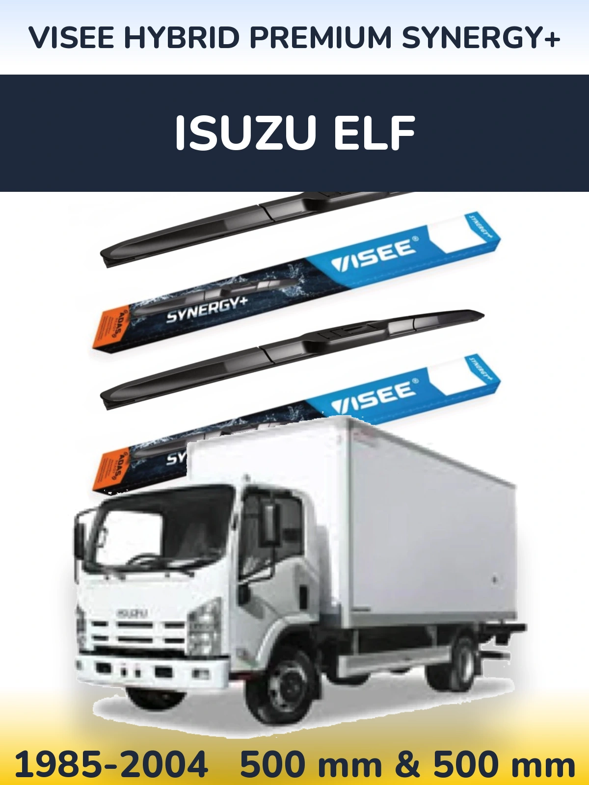 Sada předních stěračů VISEE HYBRID PREMIUM SYNERGY+ 500 a 500 mm pro Isuzu ELF 1985-2004