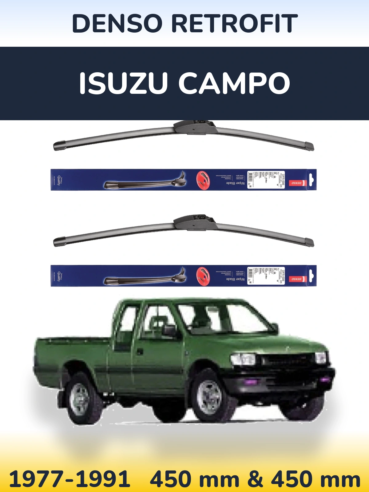 Sada předních stěračů Denso Retrofit 450 a 450 mm pro Isuzu Campo 1977-1991