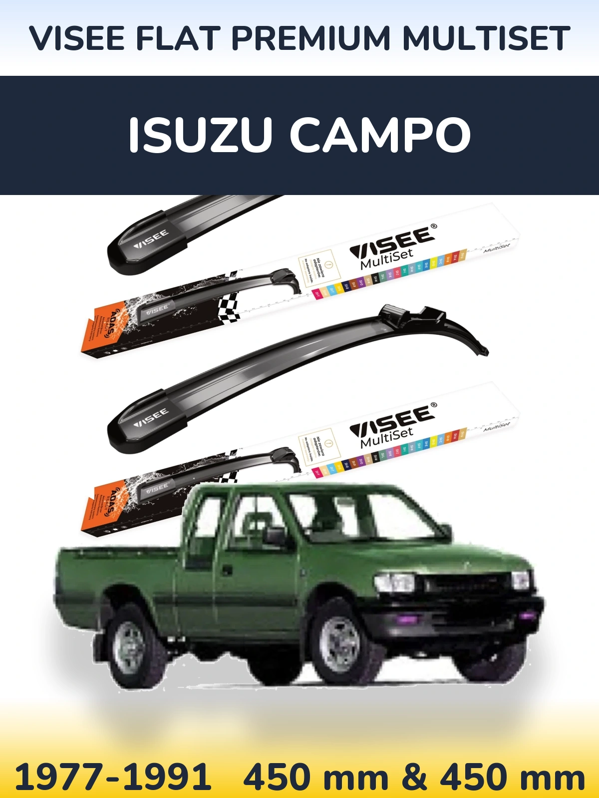 Sada předních stěračů VISEE FLAT PREMIUM MultiSet 450 a 450 mm pro Isuzu Campo 1977-1991