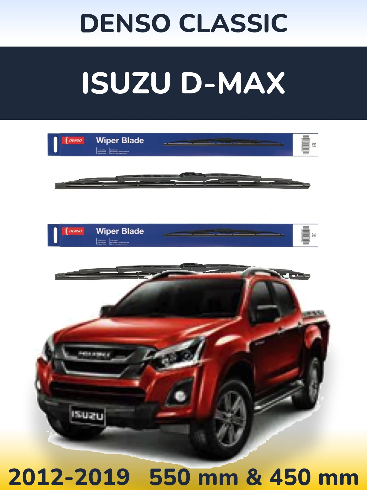 Sada předních stěračů Denso Classic 550 a 450 mm pro Isuzu D-Max 2012-2019