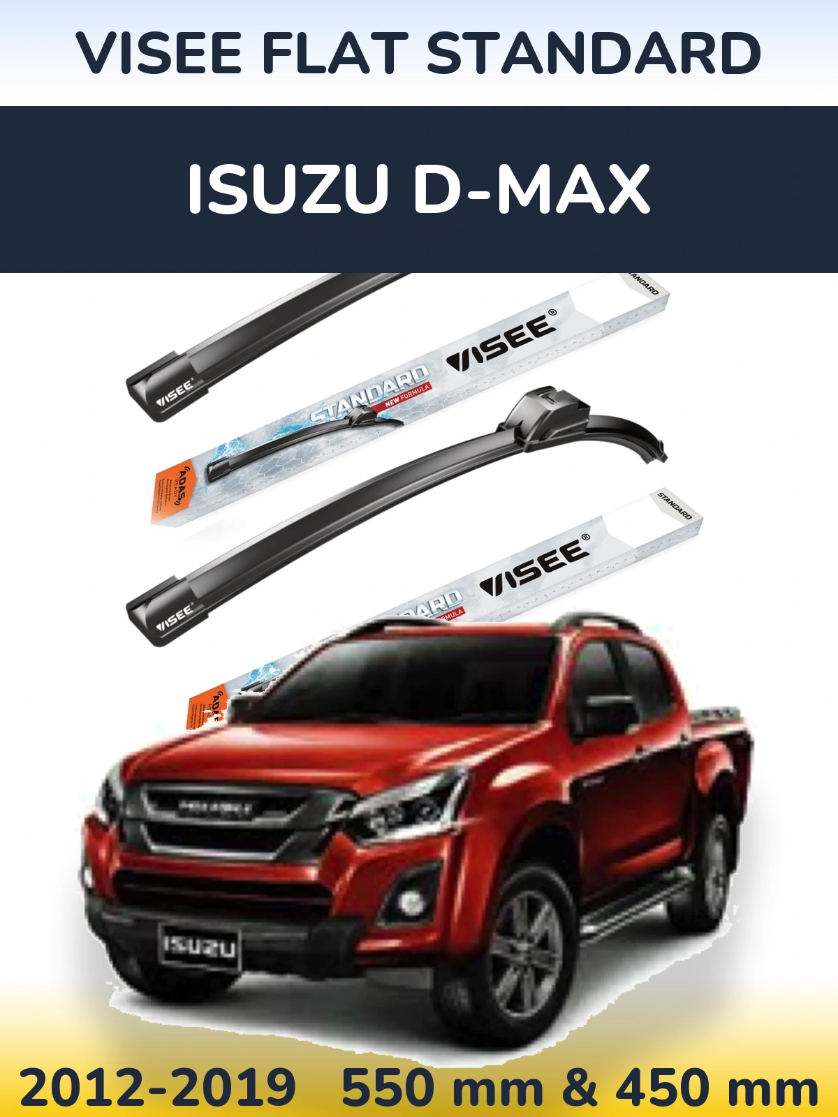 Sada předních stěračů VISEE FLAT STANDARD 550 a 450 mm pro Isuzu D-Max 2012-2019