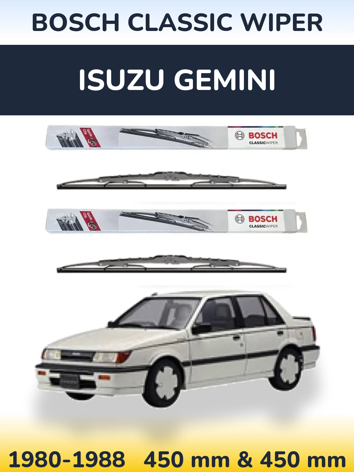 Sada předních stěračů BOSCH Classic Wiper 450 a 450 mm pro Isuzu Gemini 1980-1988
