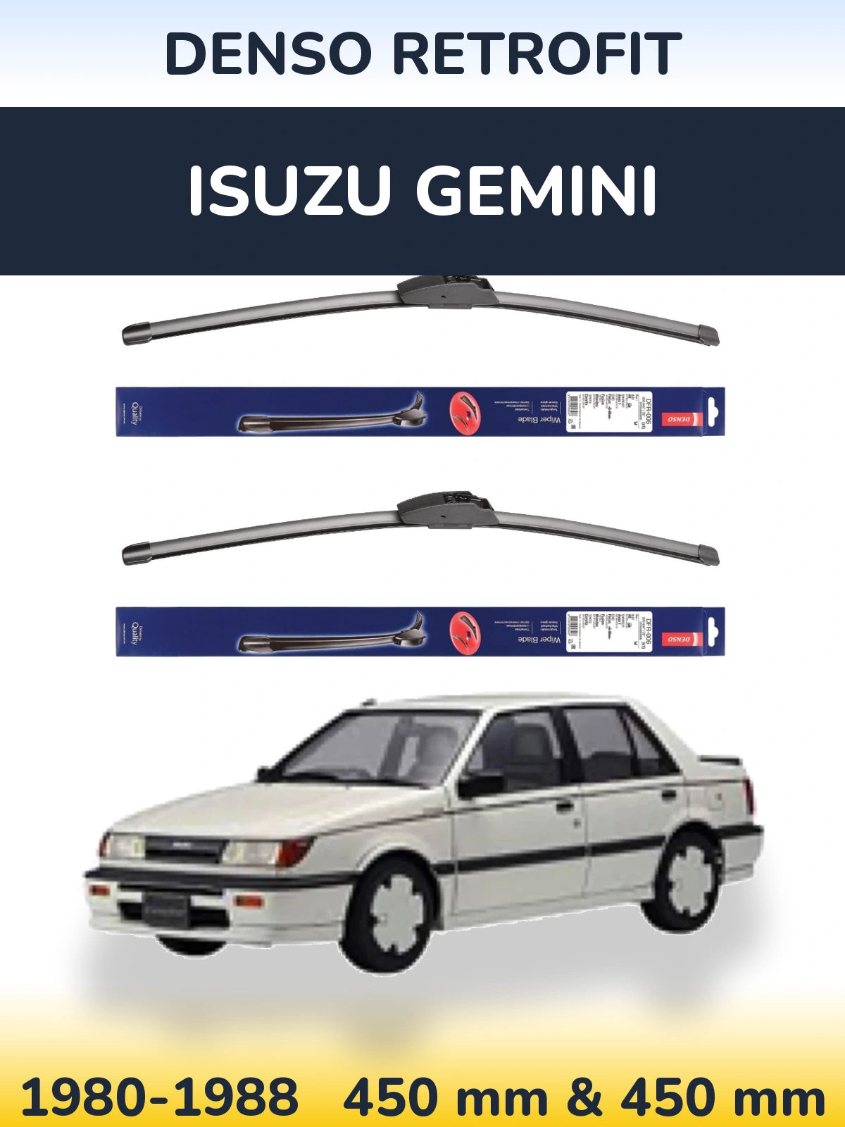 Sada předních stěračů Denso Retrofit 450 a 450 mm pro Isuzu Gemini 1980-1988