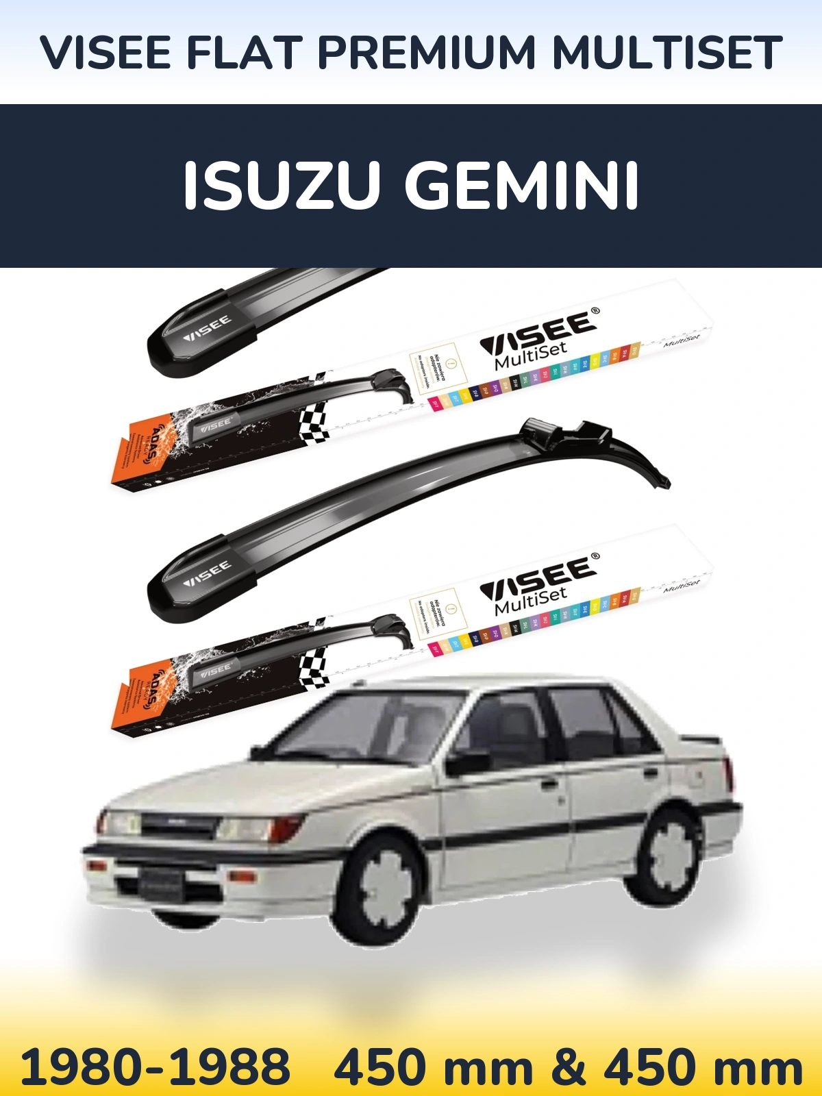 Комплект передніх щіток VISEE FLAT PREMIUM MultiSet 450 & 450 мм для Isuzu Gemini 1980-1988