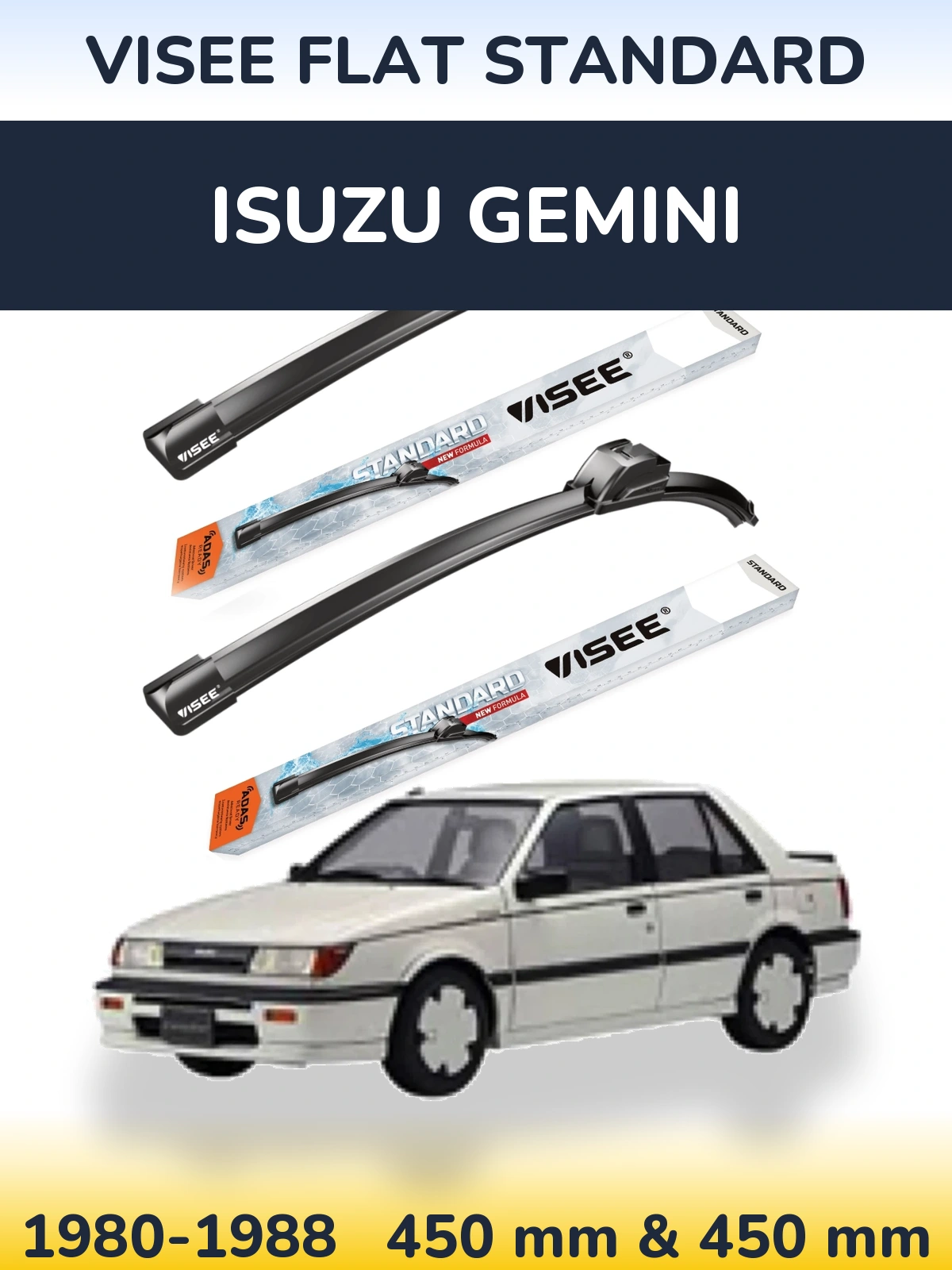 Sada předních stěračů VISEE FLAT STANDARD 450 a 450 mm pro Isuzu Gemini 1980-1988