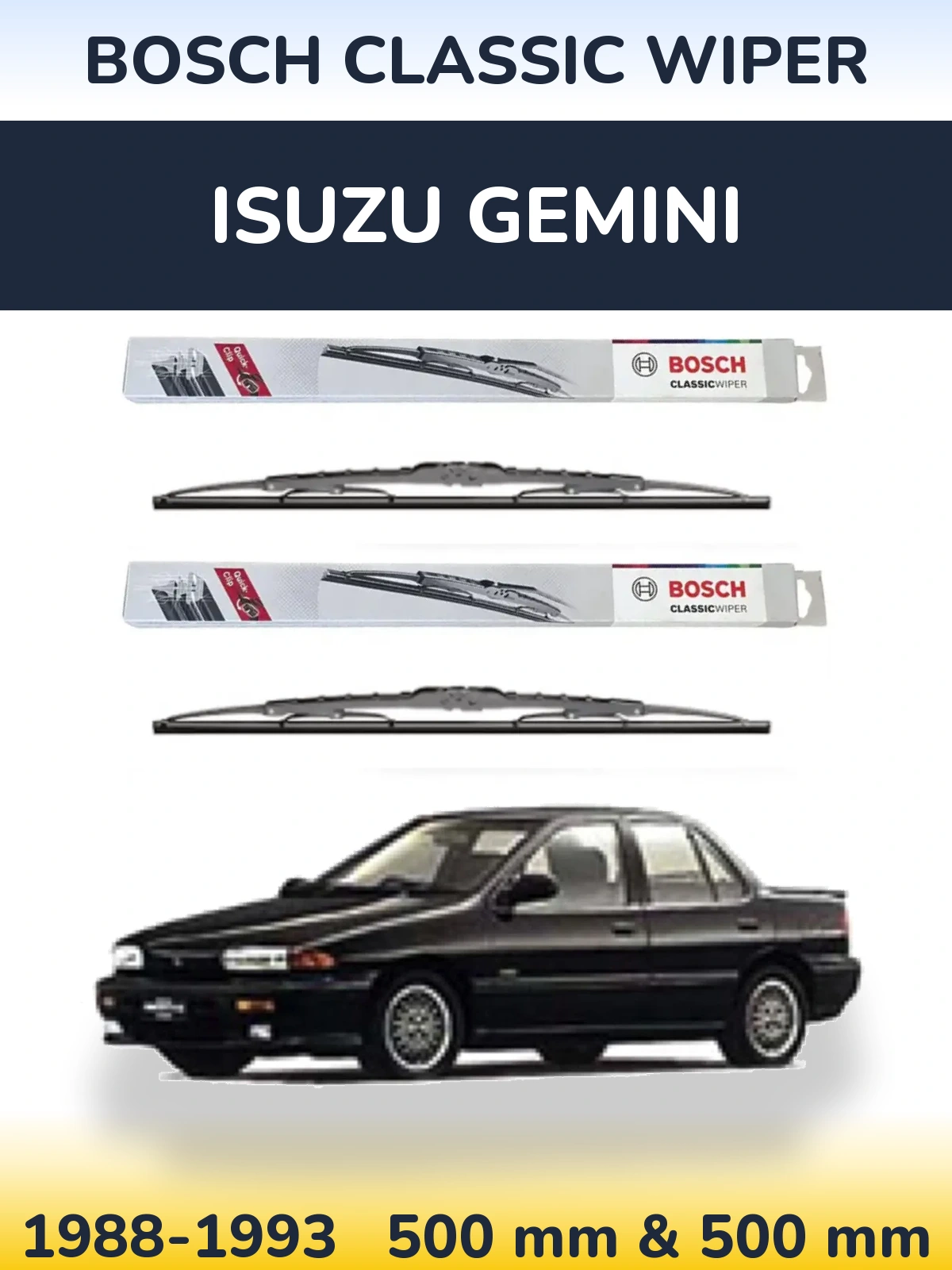 Sada předních stěračů BOSCH Classic Wiper 500 a 500 mm pro Isuzu Gemini 1988-1993