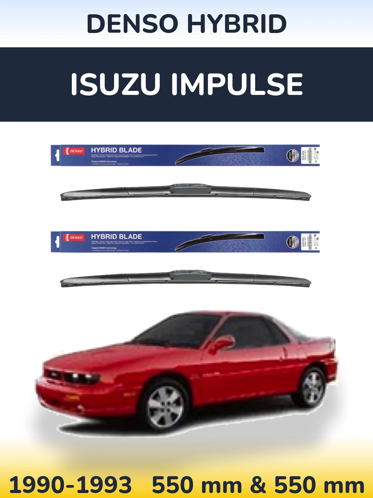 Sada předních stěračů Denso Hybrid 550 a 550 mm pro Isuzu Impulse 1990-1993