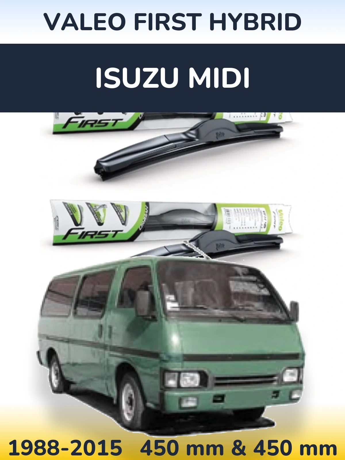 Sada předních stěračů Valeo First Hybrid 450 a 450 mm pro Isuzu Midi 1988-2015