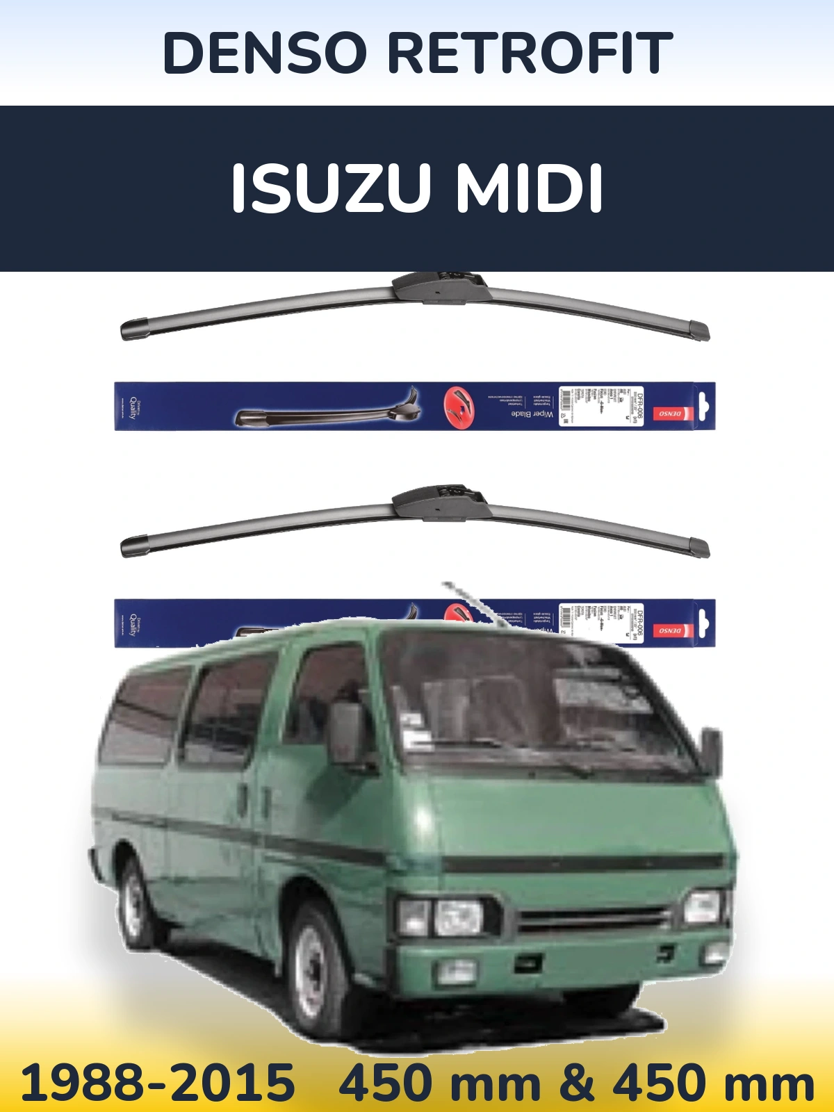Sada předních stěračů Denso Retrofit 450 a 450 mm pro Isuzu Midi 1988-2015