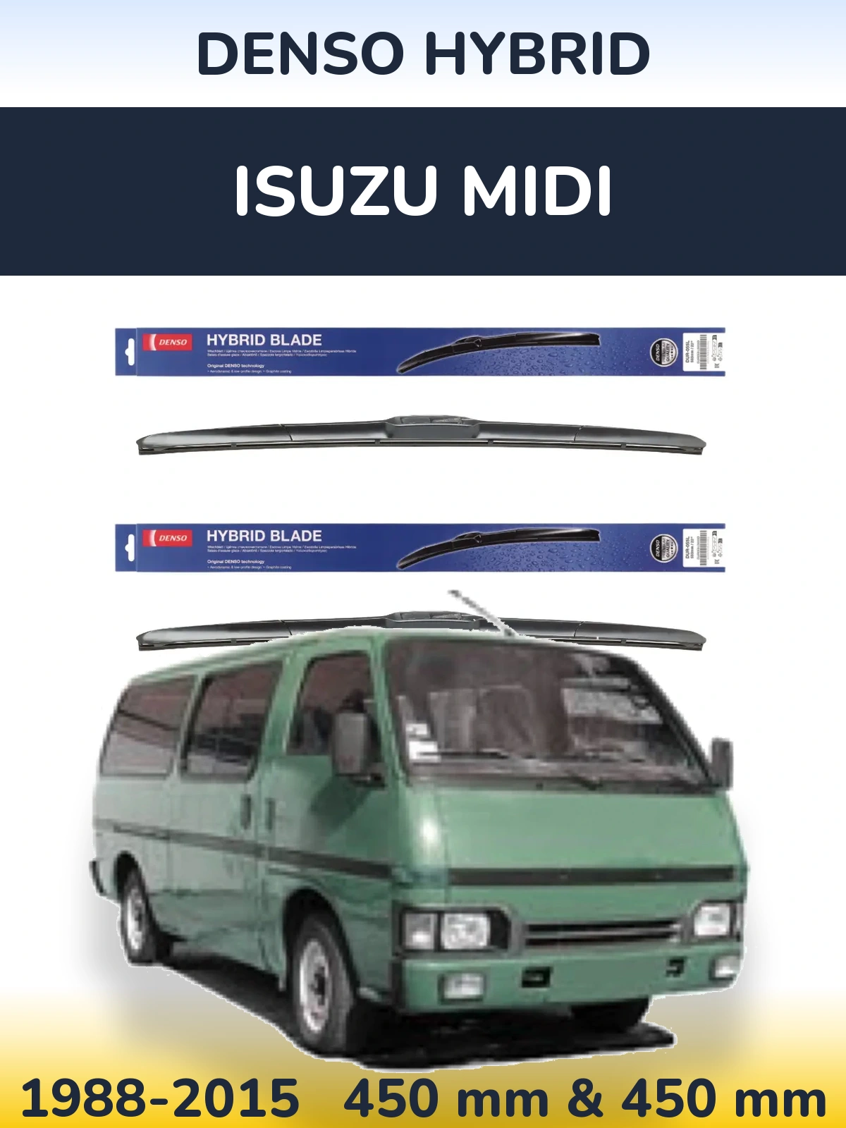 Sada předních stěračů Denso Hybrid 450 a 450 mm pro Isuzu Midi 1988-2015
