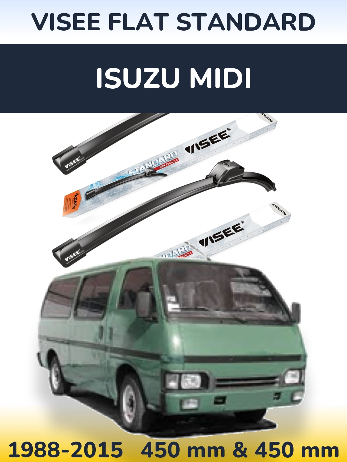 Sada předních stěračů VISEE FLAT STANDARD 450 a 450 mm pro Isuzu Midi 1988-2015