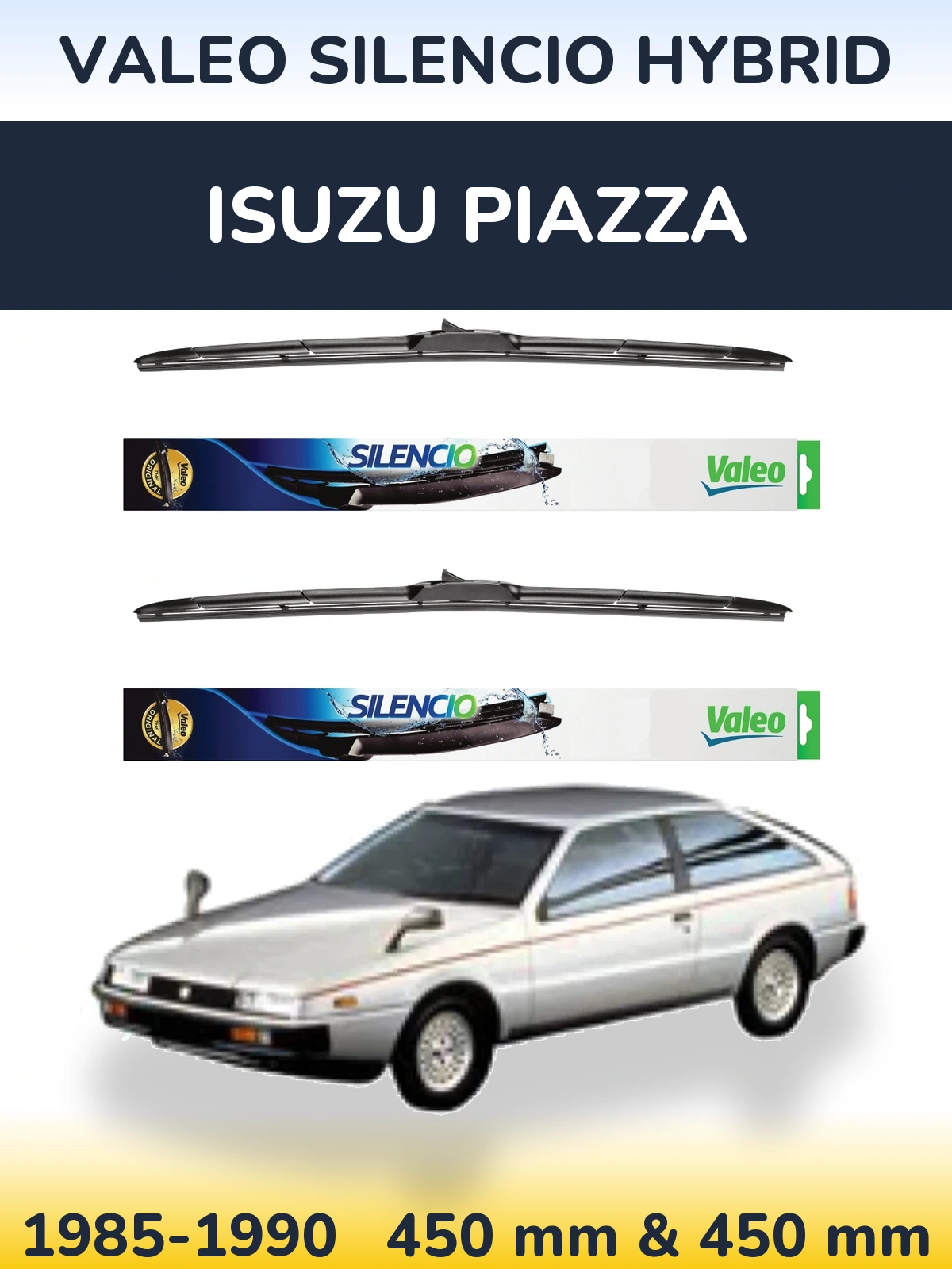 Sada předních stěračů Valeo Silencio Hybrid 450 a 450 mm pro Isuzu Piazza 1985-1990