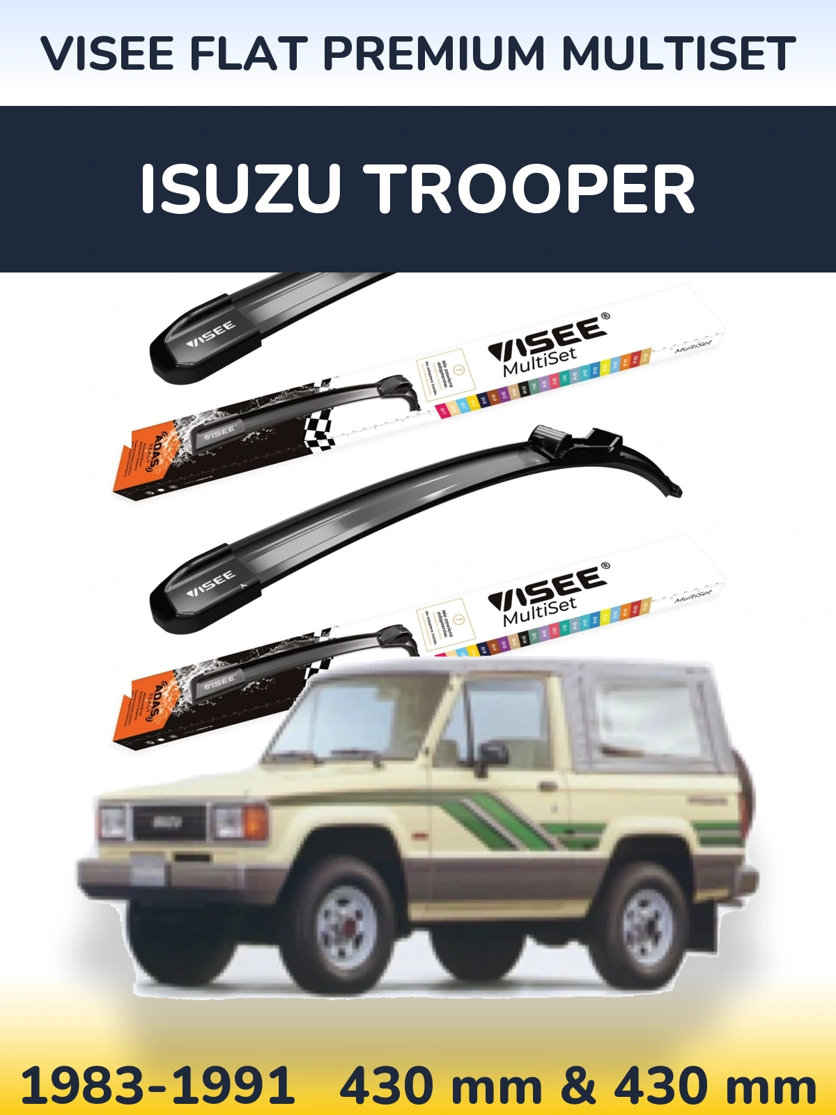 Комплект передніх щіток VISEE FLAT PREMIUM MultiSet 430 & 430 мм для Isuzu Trooper 1983-1991