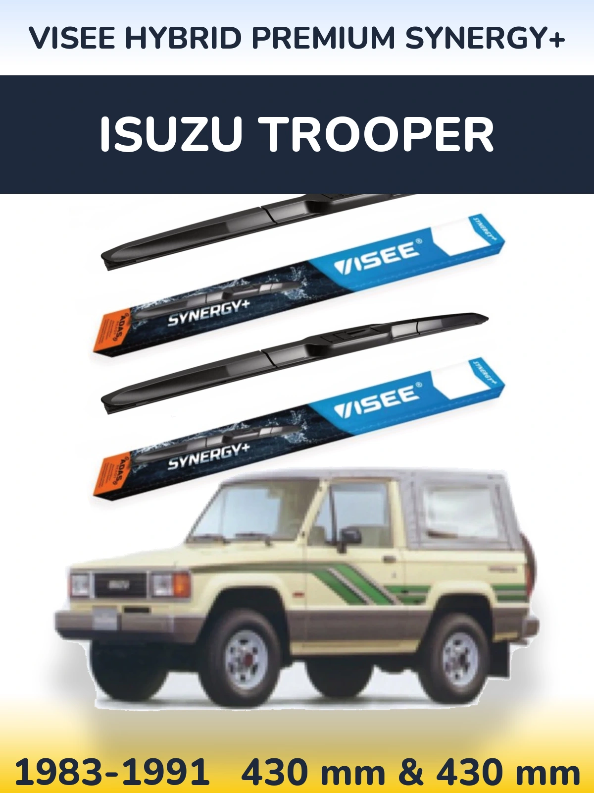 Sada předních stěračů VISEE HYBRID PREMIUM SYNERGY+ 430 a 430 mm pro Isuzu Trooper 1983-1991