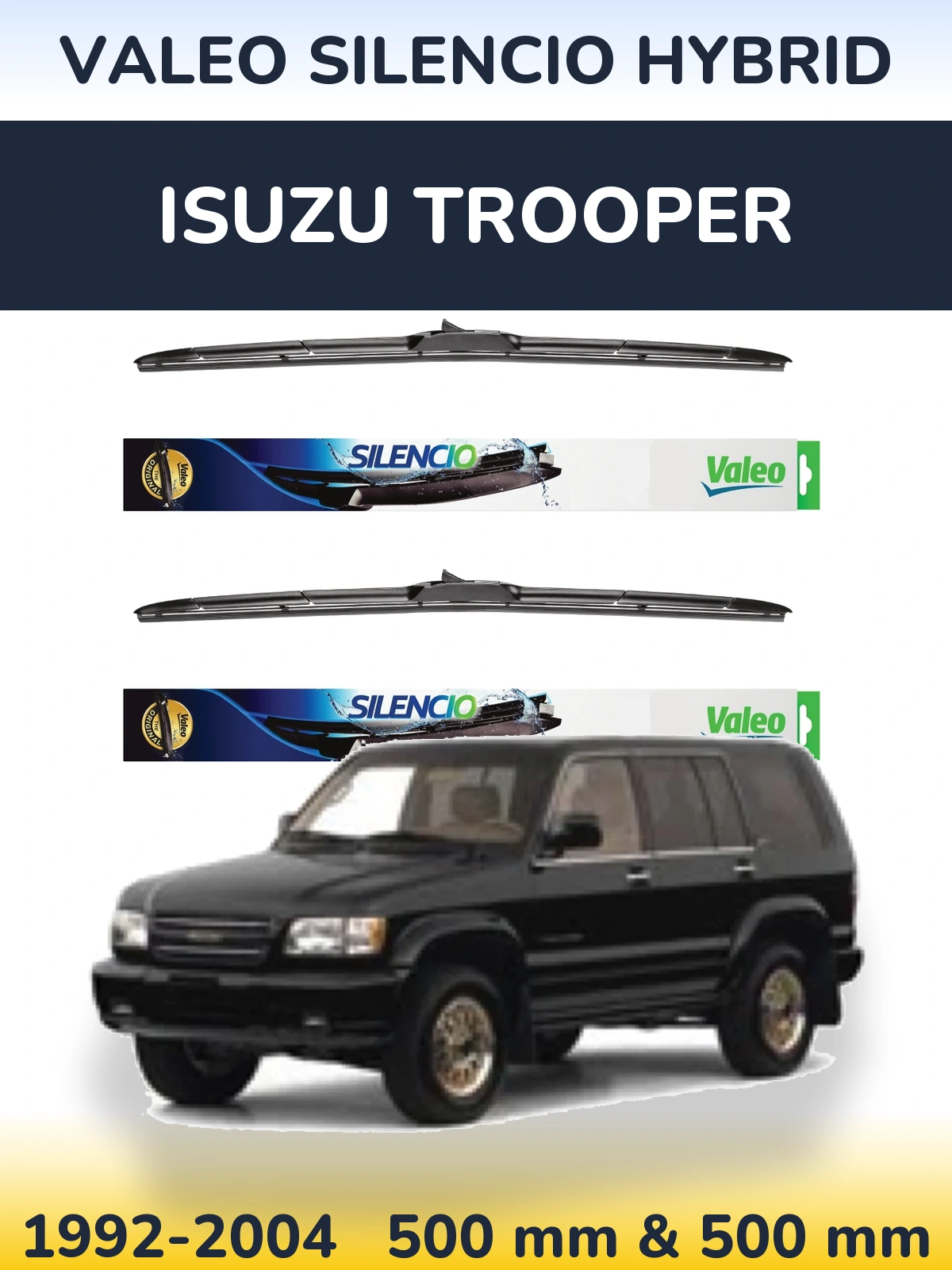 Sada předních stěračů Valeo Silencio Hybrid 500 a 500 mm pro Isuzu Trooper 1992-2004